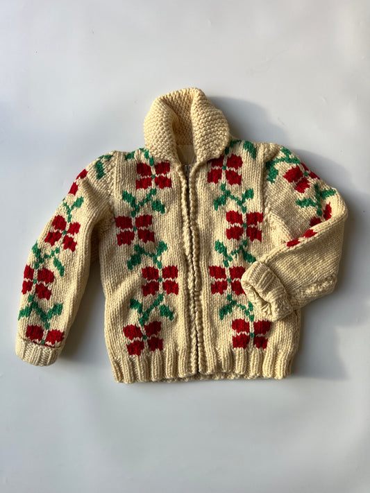Vintage Rare Kanata 50s Cowichan Floral Merino Wool Cardigan 3-4 Years