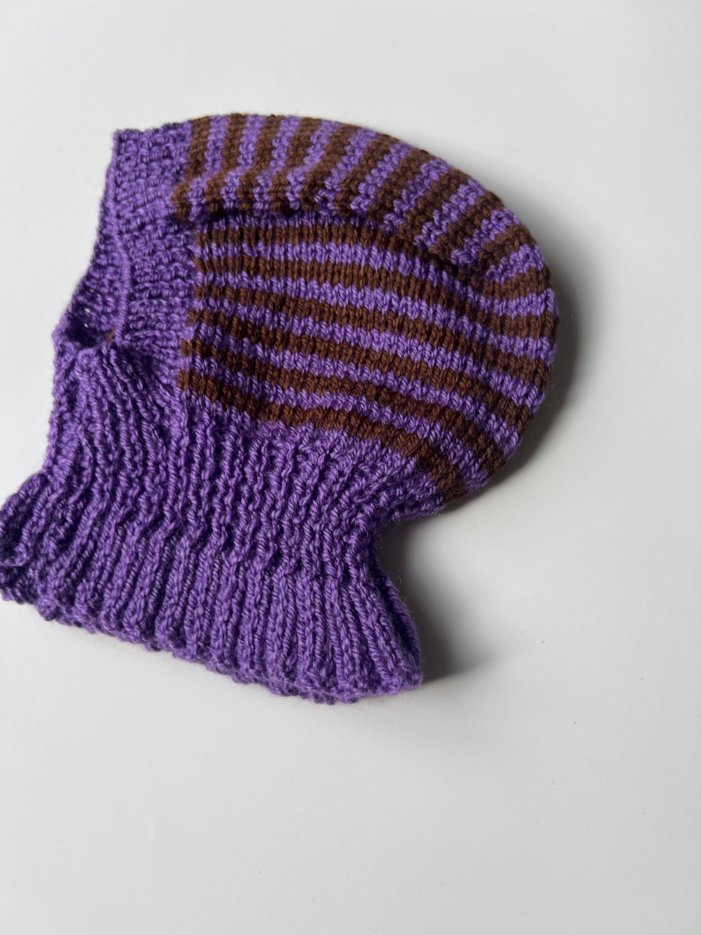 Hand Knitted Purple & Brown Balaclava 1-2 Years