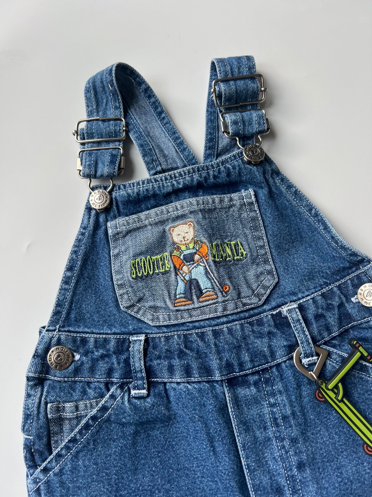 Vintage Denim Dungarees with Scooter Emblem and Tag 12 Months