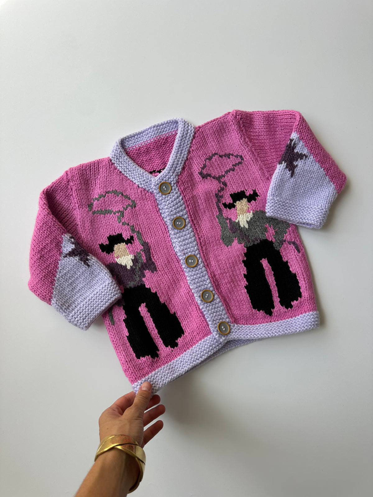 Hand Knitted Cowboy/girl Cardigan 3-4 Years