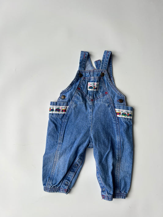 Vintage OshKosh Denim Dungarees with Train Print 12 Months