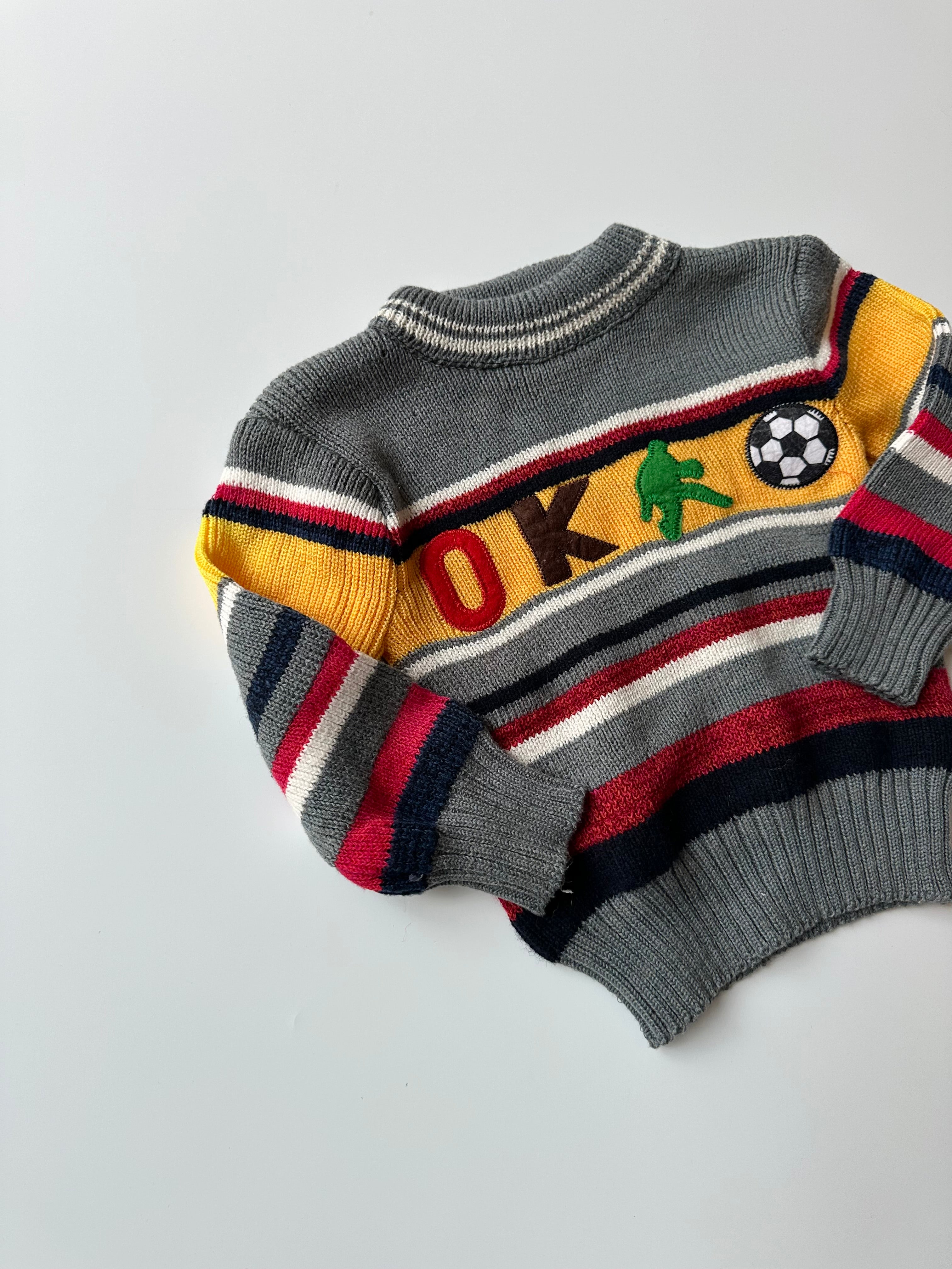 Vintage Striped Knit Jumper with Football Detail ⚽️ 1-2 Years