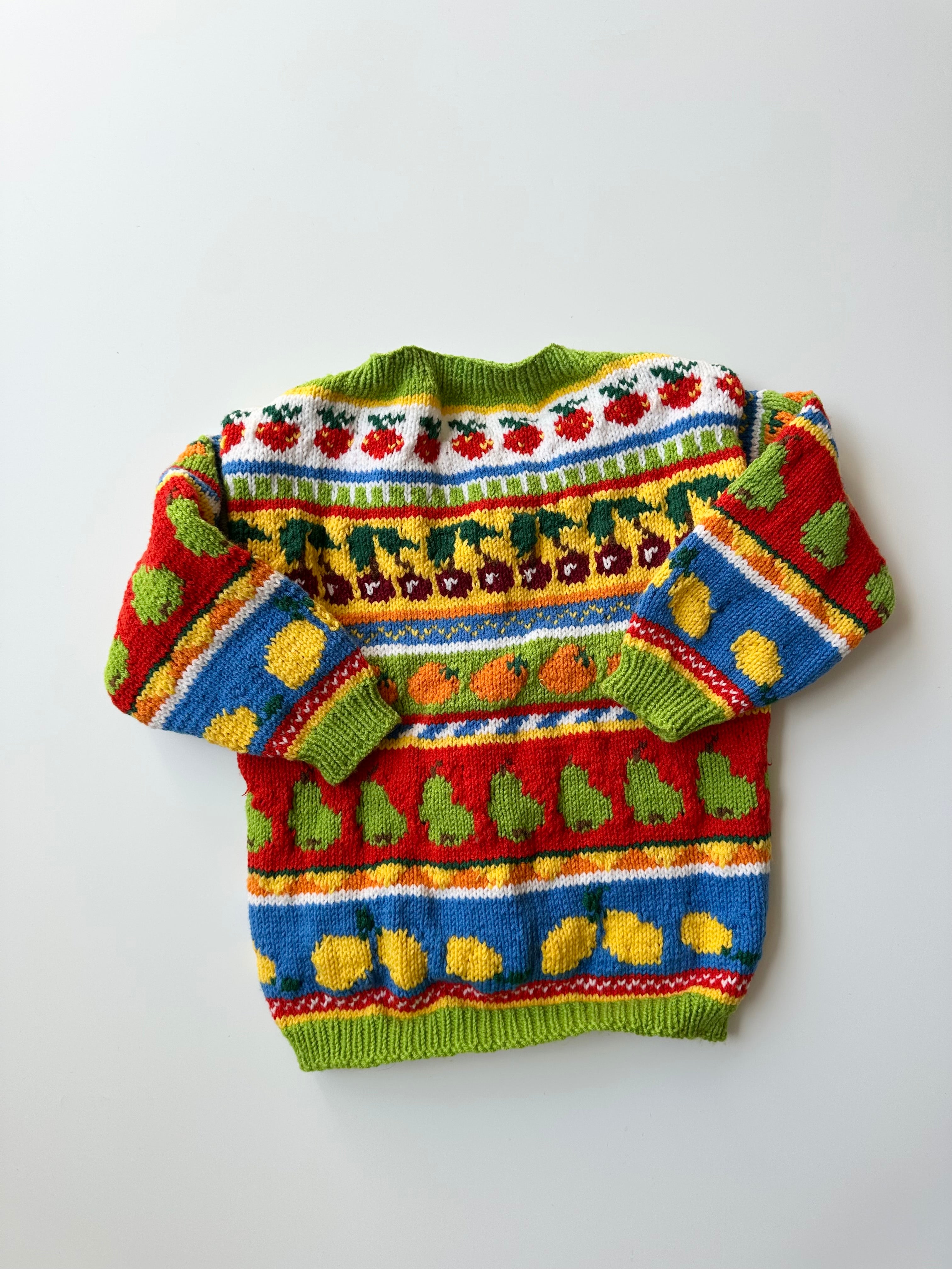 Hand Knitted Fruit Cardigan 🍊🍓🍎🍒🍍🍋 4-5 Years