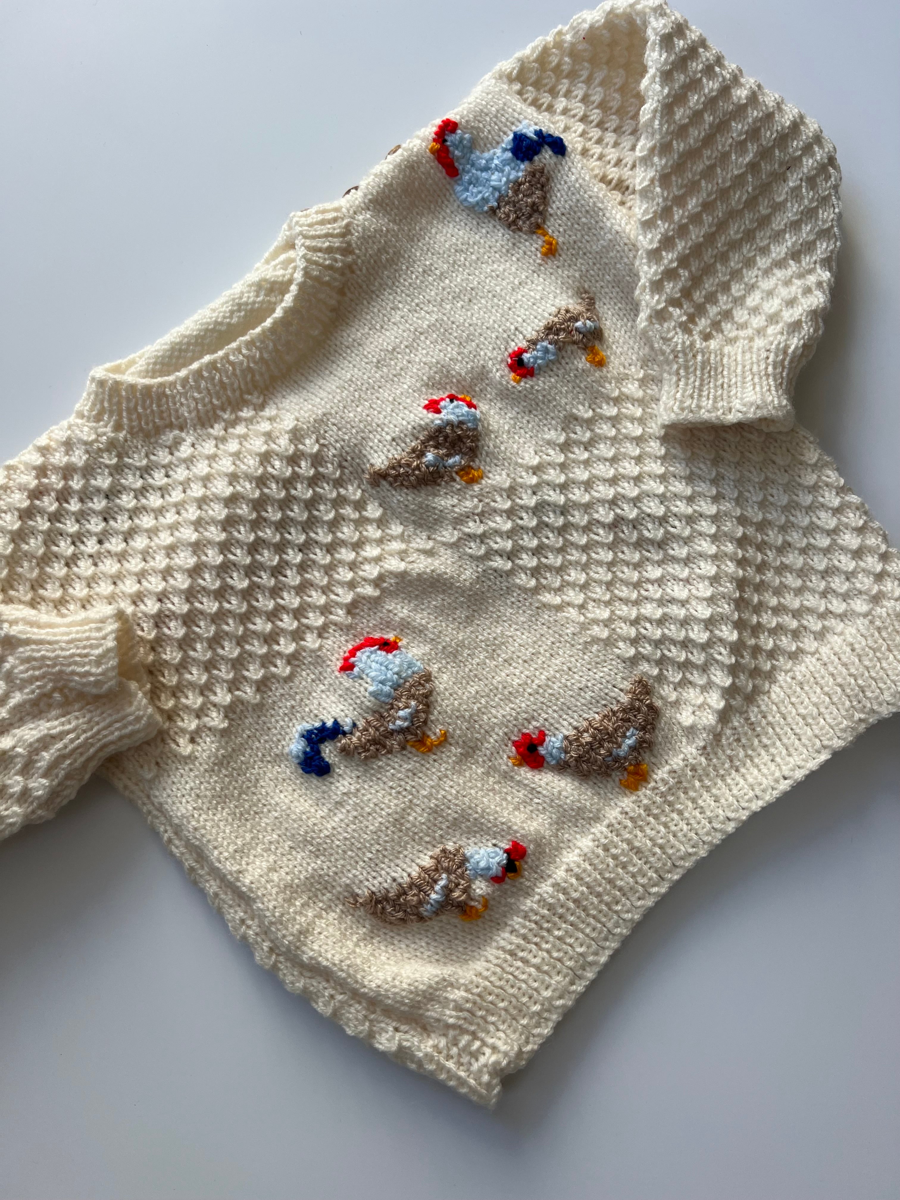 Hand Knitted Rooster Jumper in Cream 1-2 Years 🐓