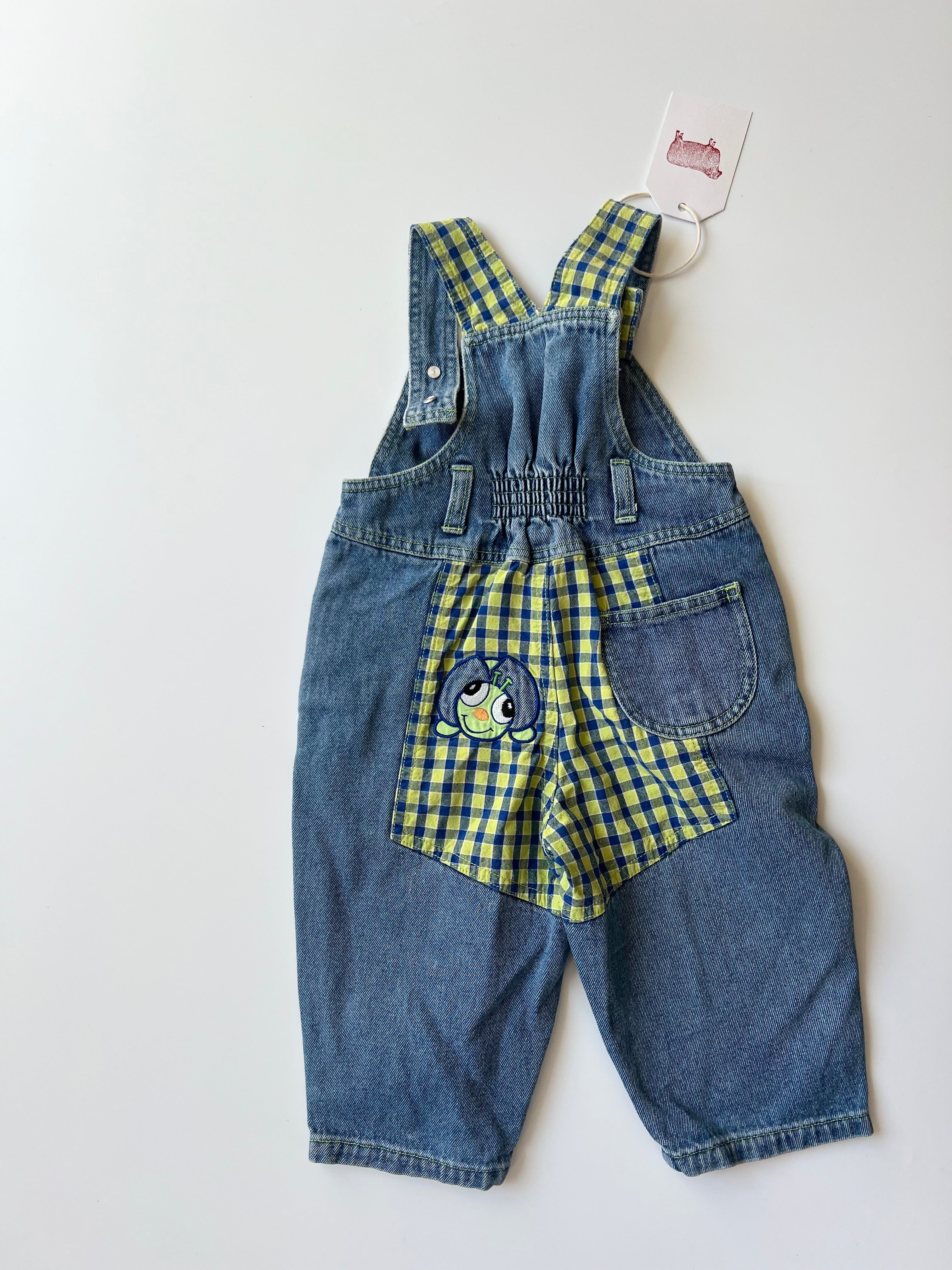 Vintage Denim & Check Dungarees 9-12 Months