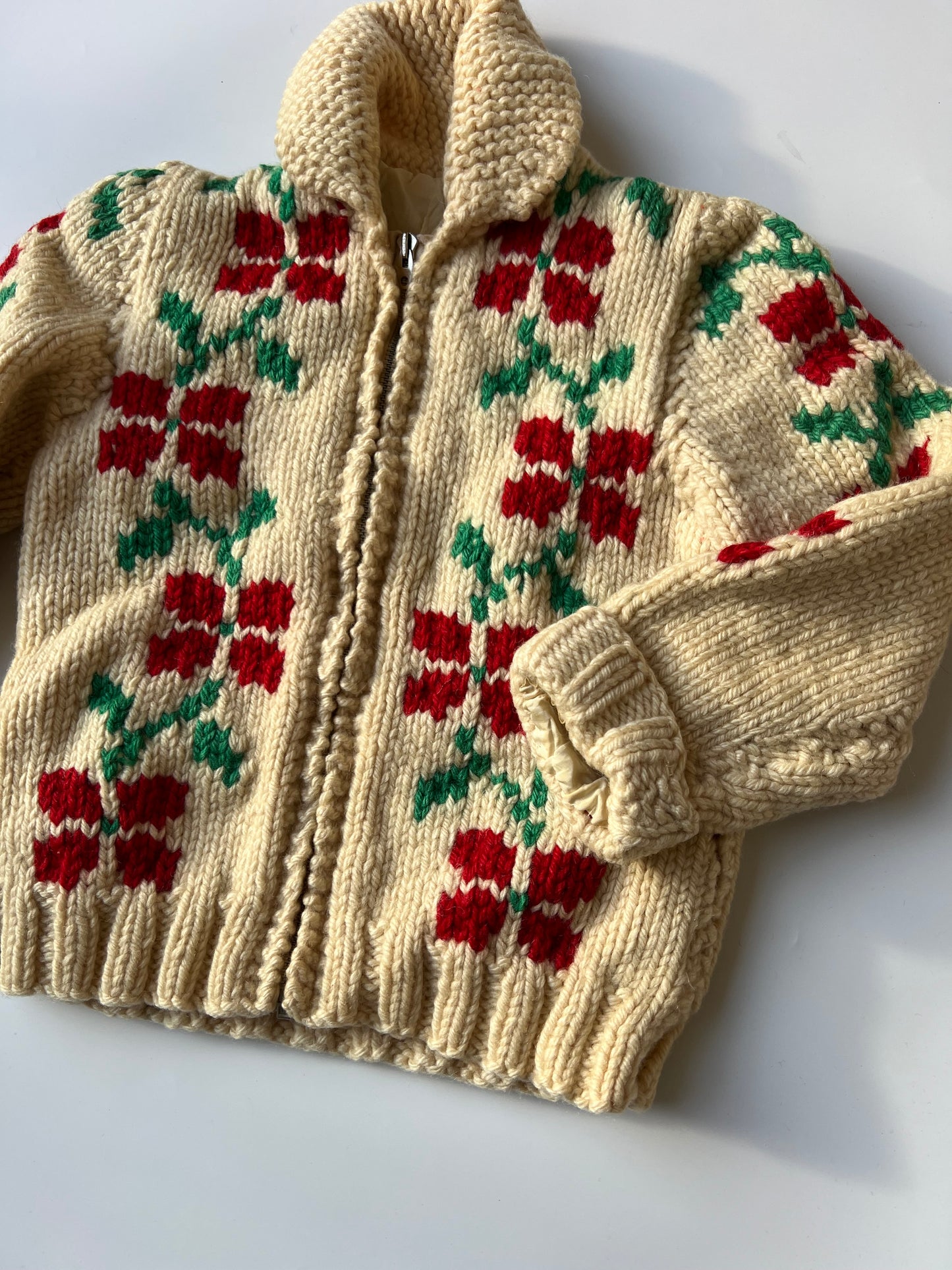 Vintage Rare Kanata 50s Cowichan Floral Merino Wool Cardigan 3-4 Years