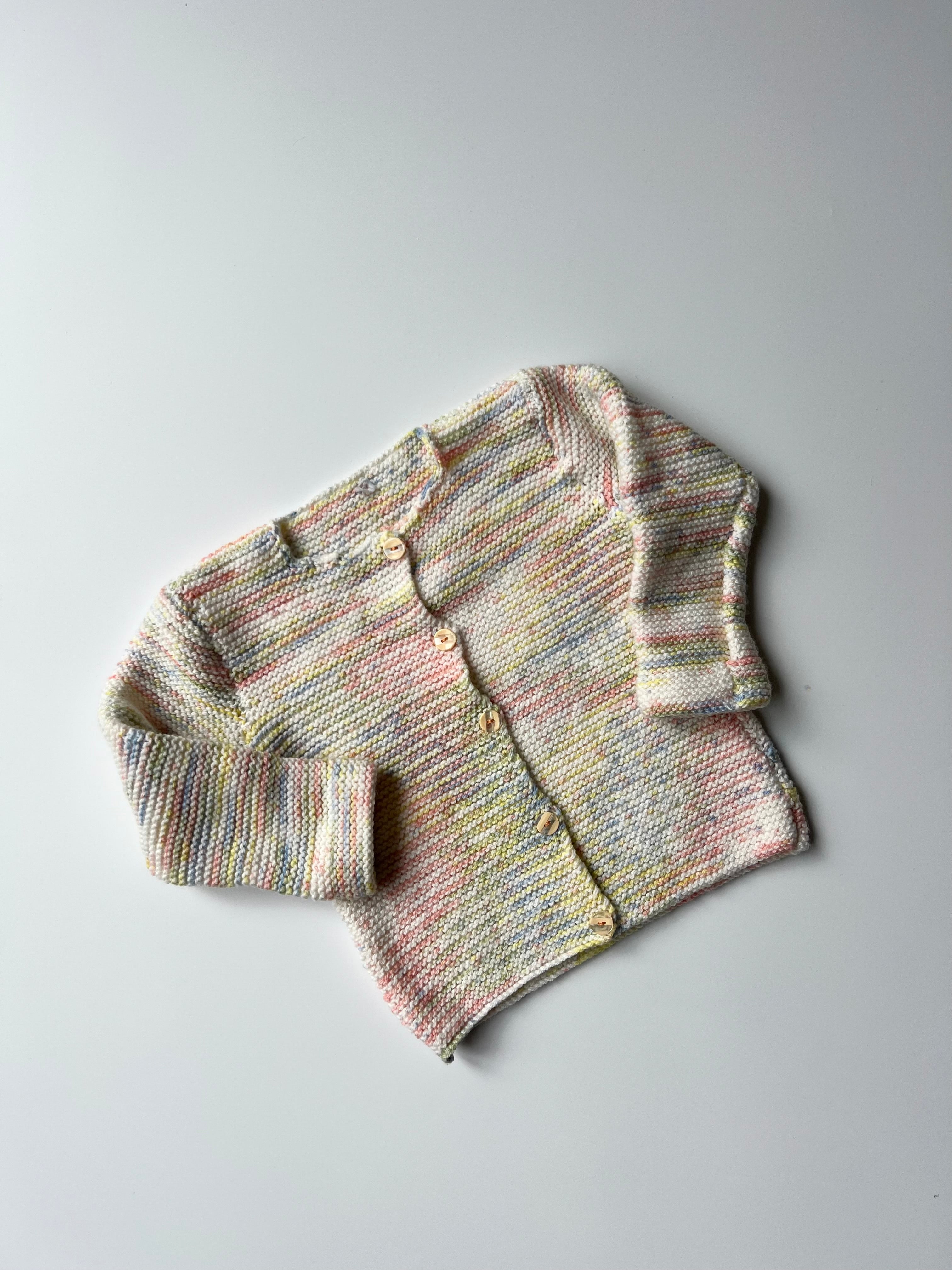 Hand-Knitted Pastel Rainbow & White Cardigan 3-4 Years