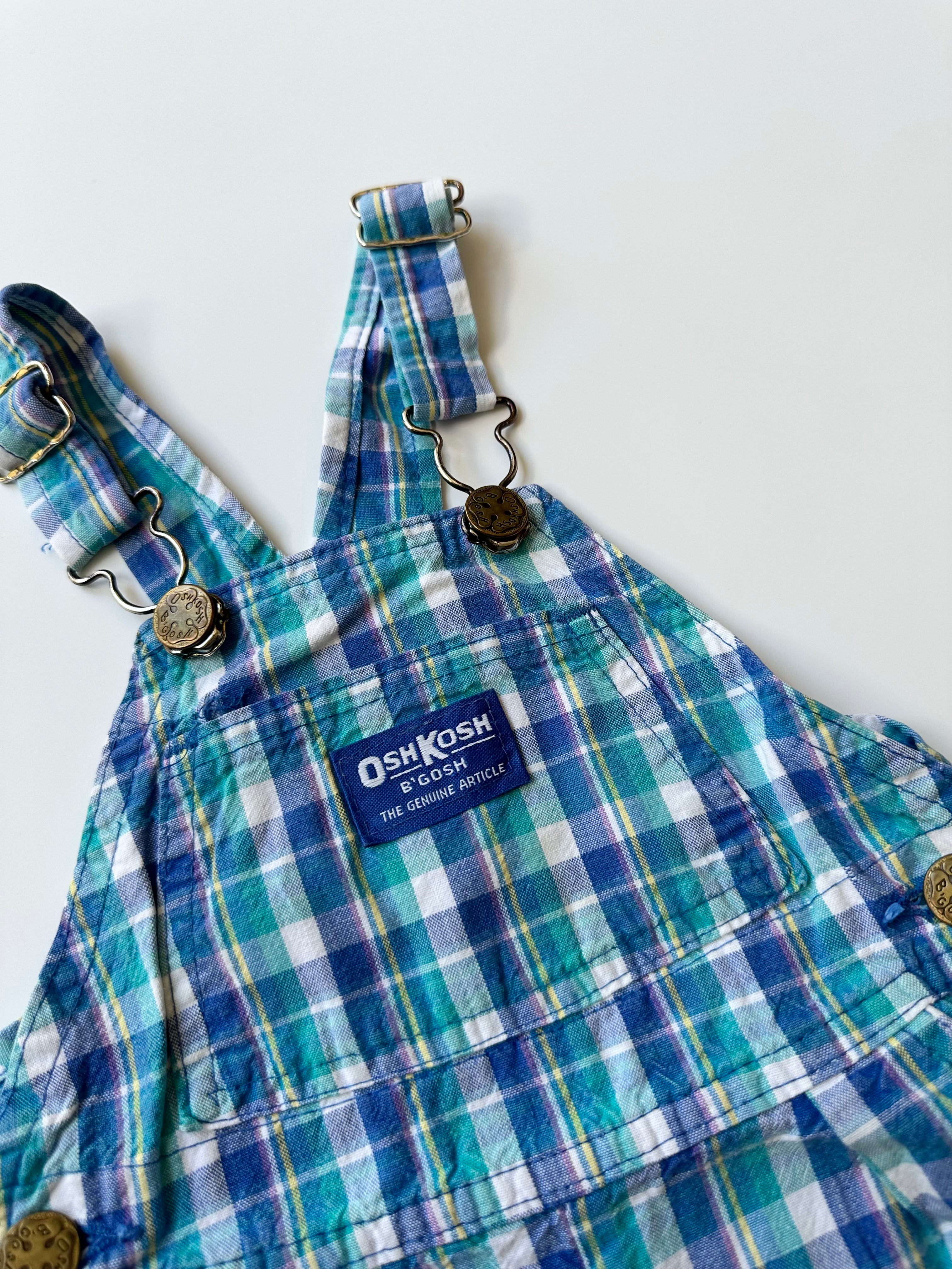 Vintage OshKosh Multicolour Check Dungaree Shorts 18-24 Months