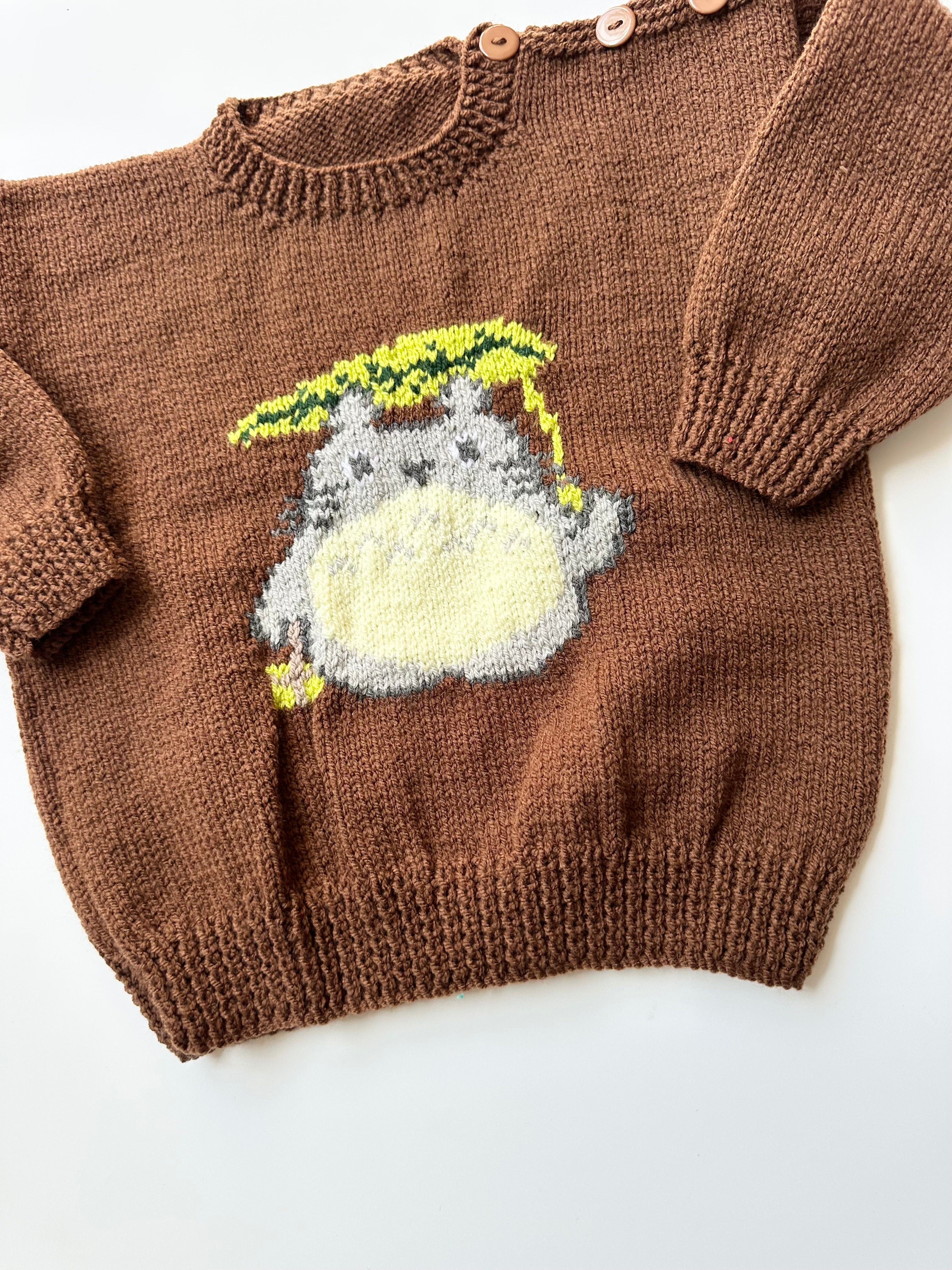 Hand Knitted Totoro Jumper Brown 3-4 Years
