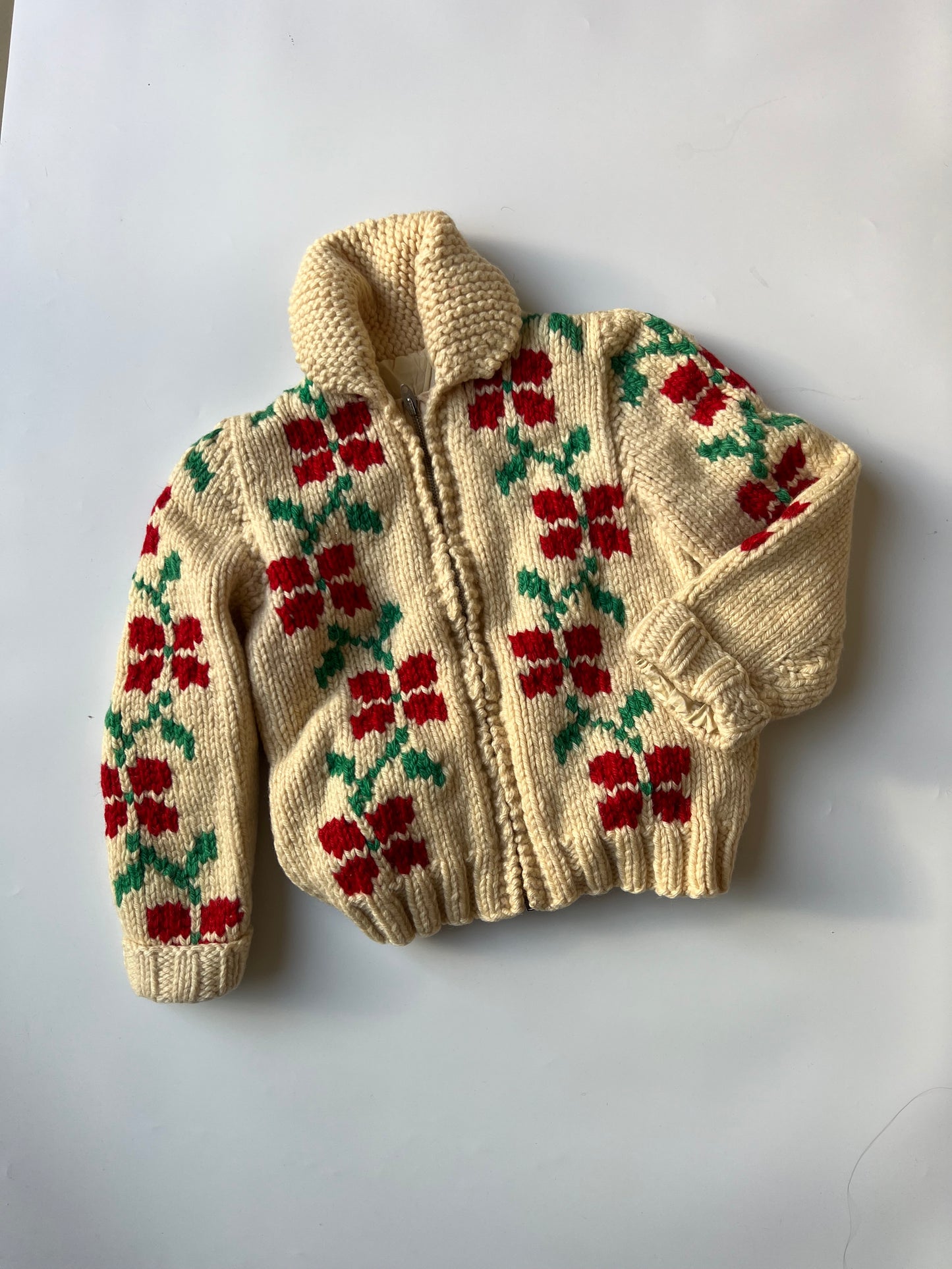 Vintage Rare Kanata 50s Cowichan Floral Merino Wool Cardigan 3-4 Years
