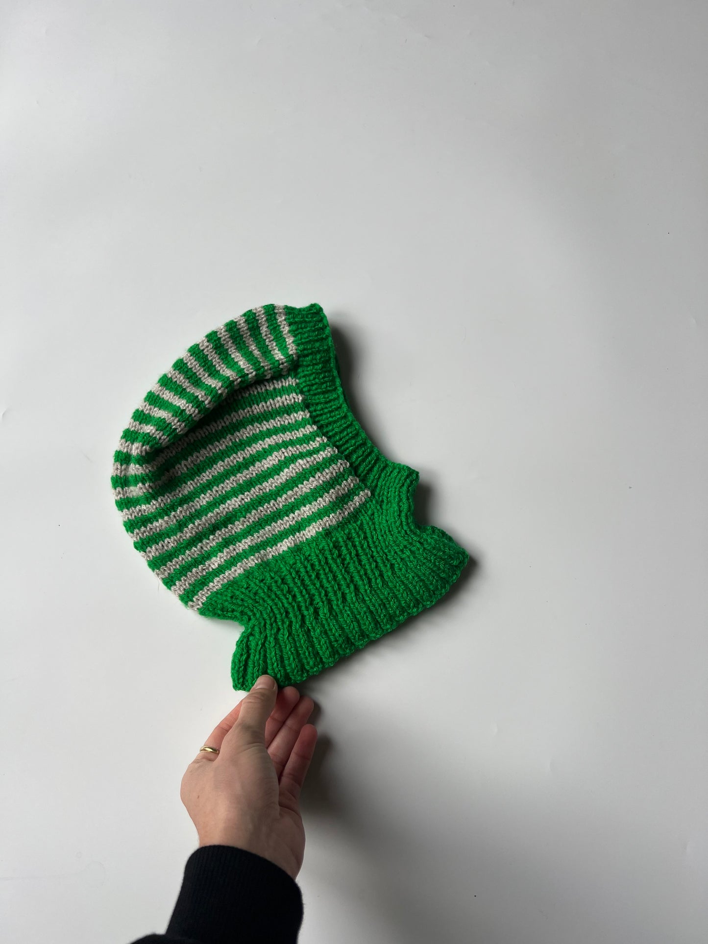 Green & Cream Striped Kids Balaclava 3-4 Years