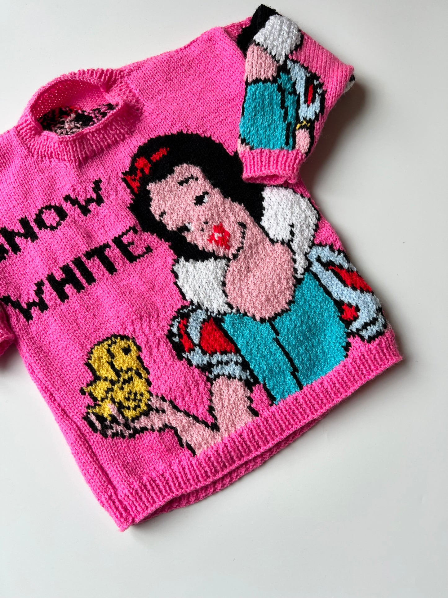 Hand Knitted Pink Snow White Jumper 2-4 Years