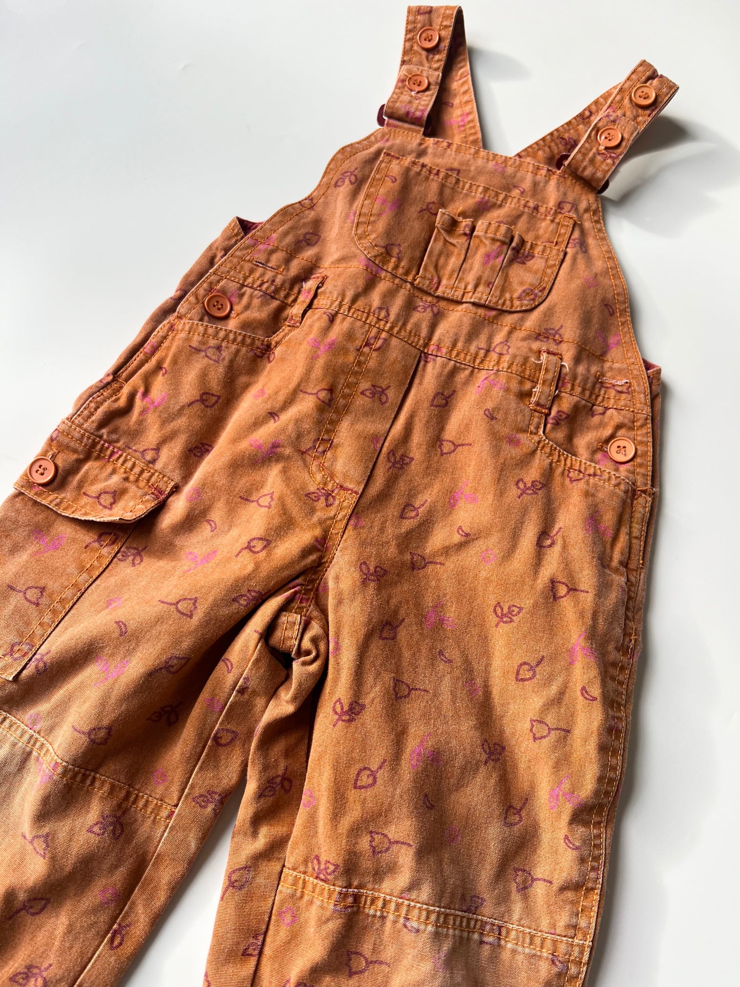 Vintage Brown French Dungarees with Lead Print Design 3 years