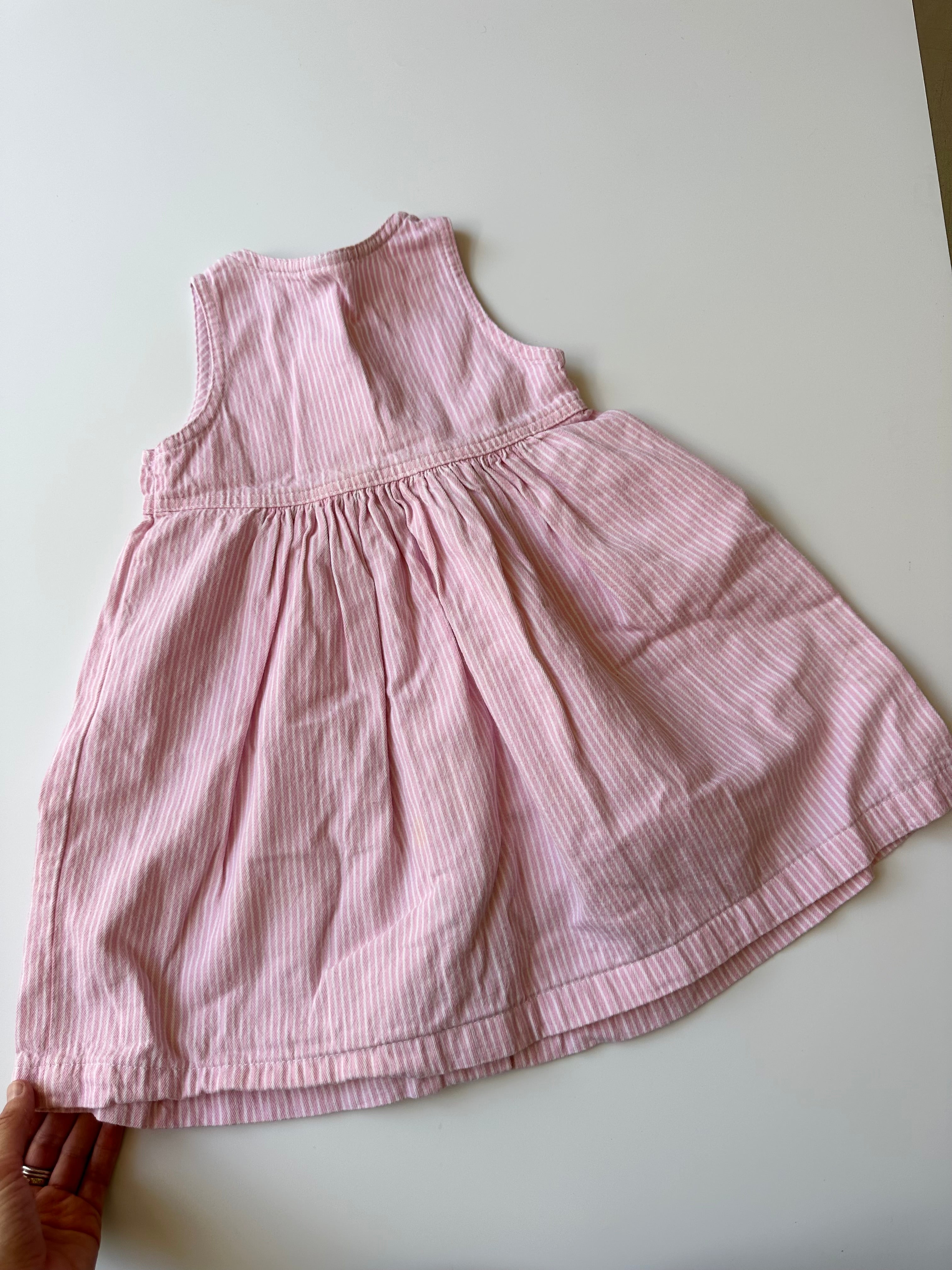 Vintage OshKosh Pink Stripe Dungaree Dress 3-4 Years