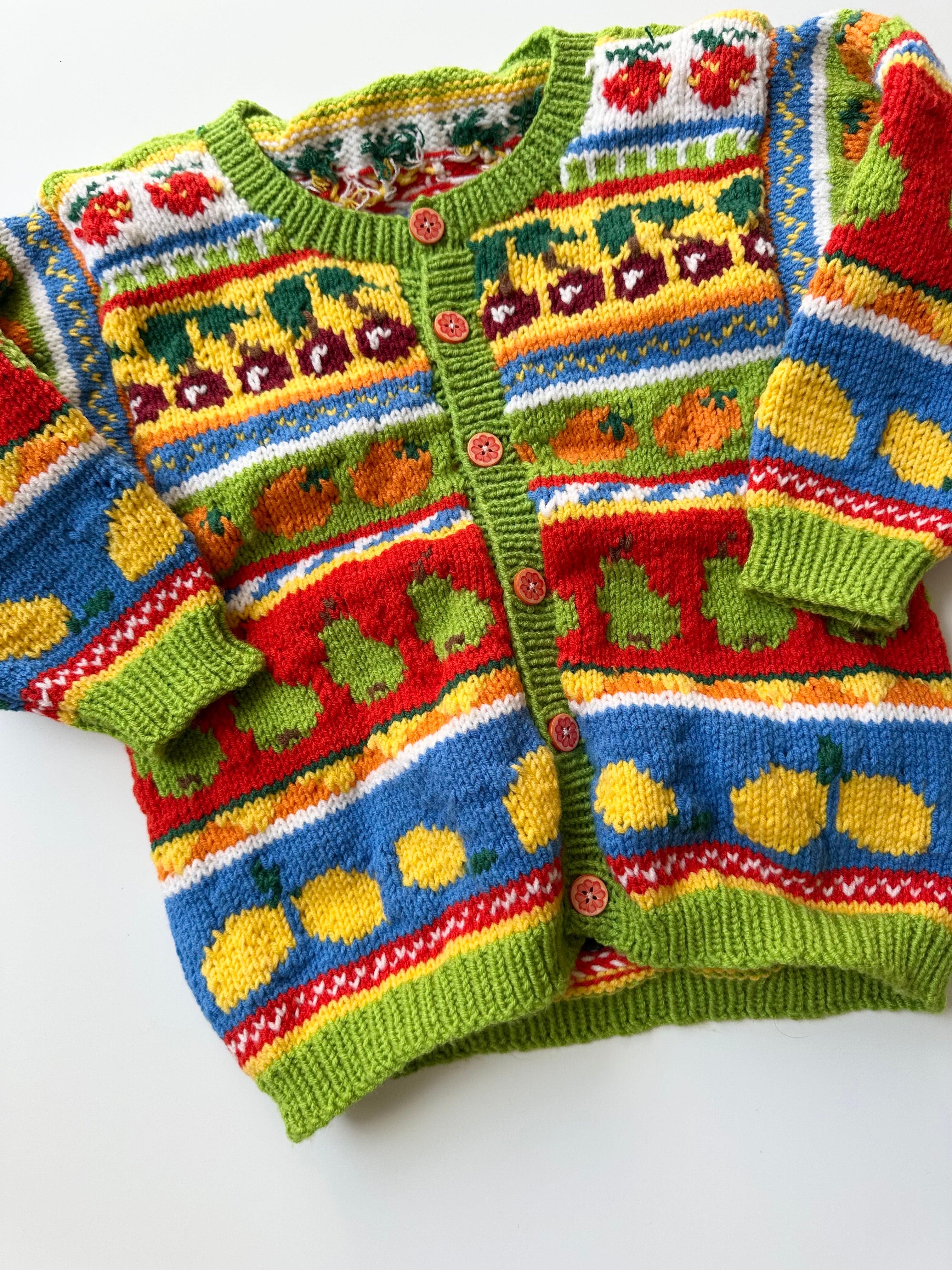 Hand Knitted Fruit Cardigan 🍊🍓🍎🍒🍍🍋 4-5 Years