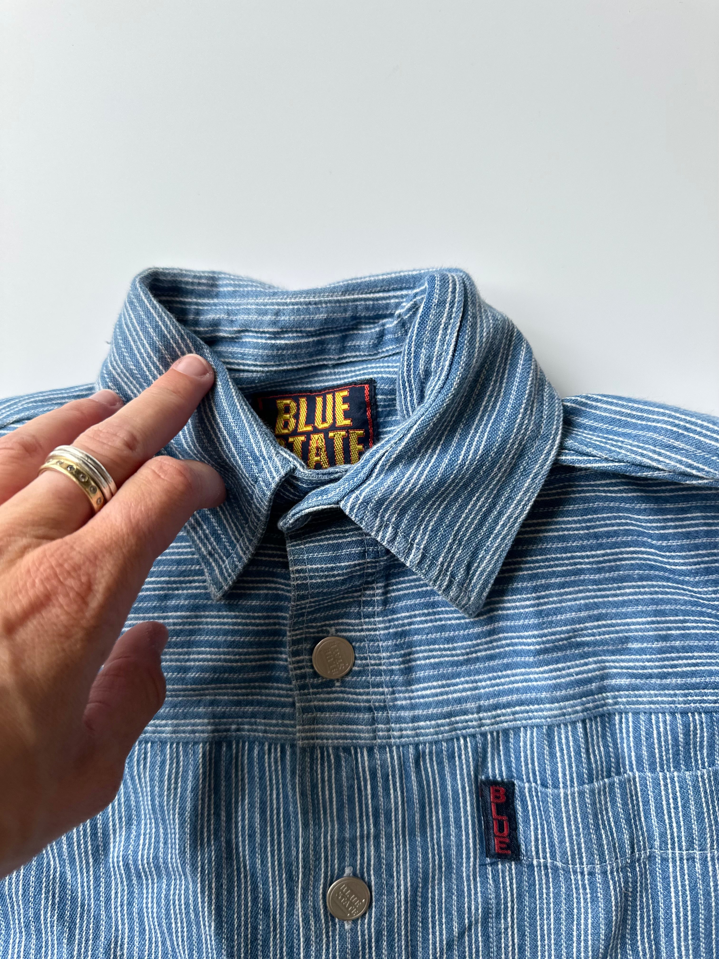 Vintage Ladybird Blue Stripe Button-down Shirt 🐞 7-8 Years