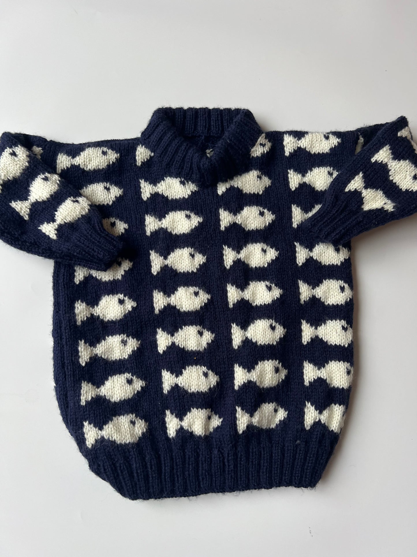 Hand Knitted Navy Fish Jumper 2-3 years