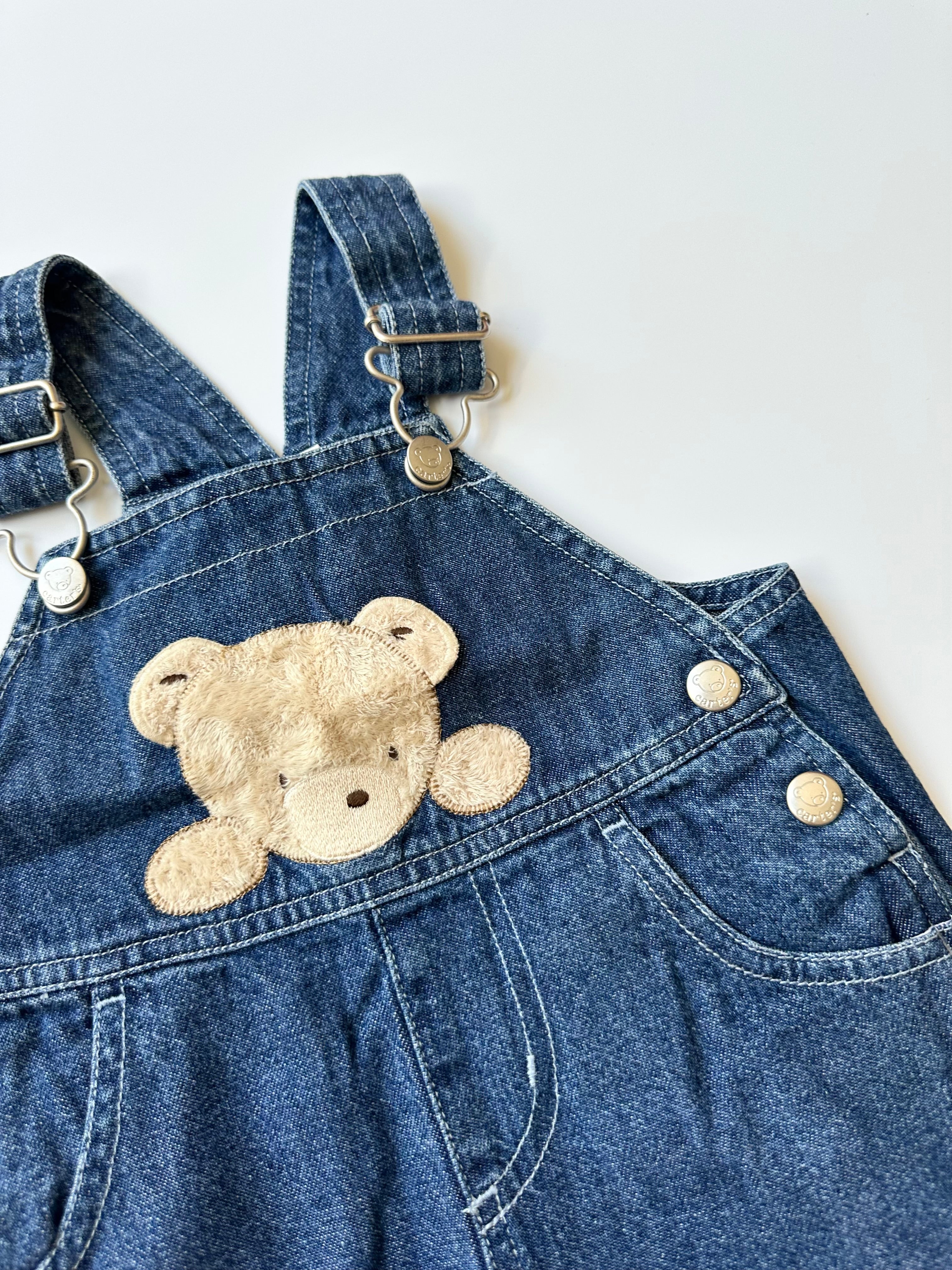 Vintage Carter's Denim Teddybear Shortalls 9-12 Months