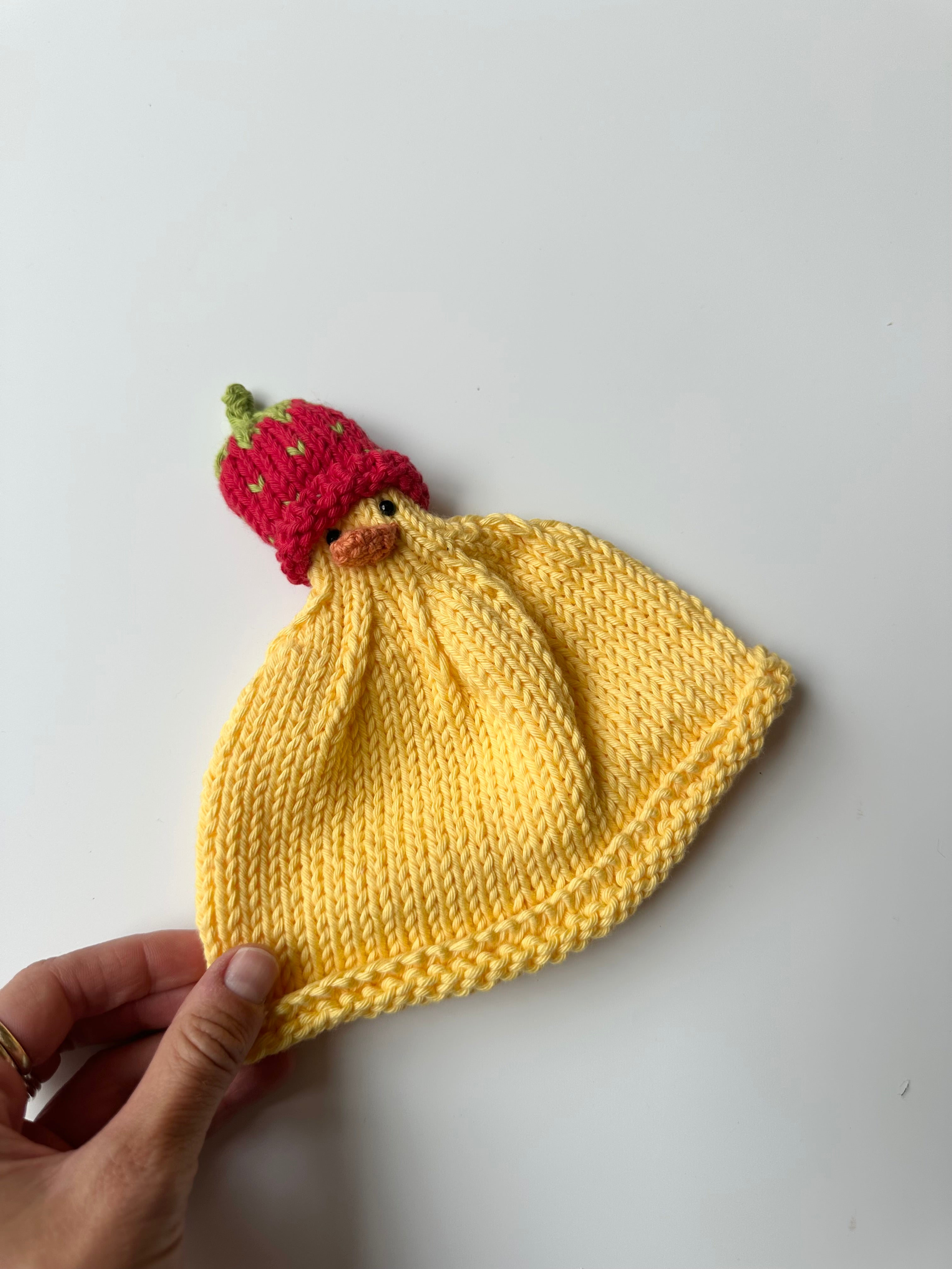 Hand Knitted Strawberry Duck Hat 0-6 Months