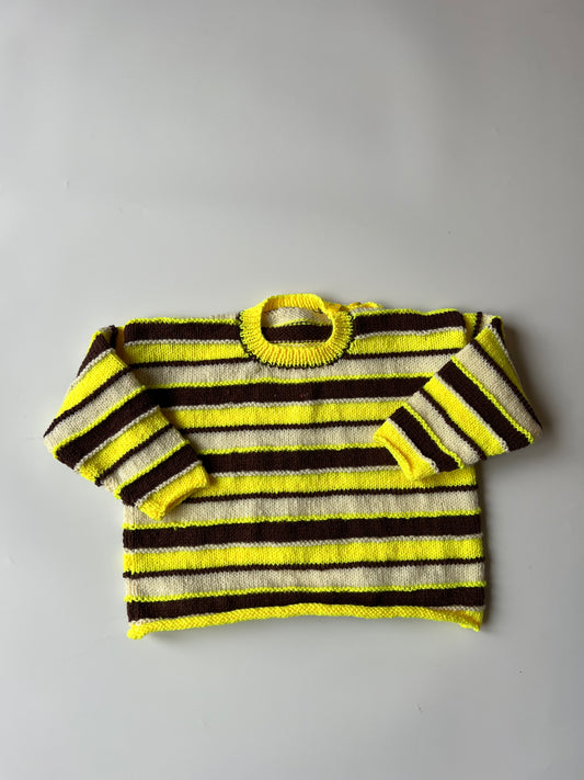 Hand Knitted Brown and Yellow Striped Jumper 3-5 years