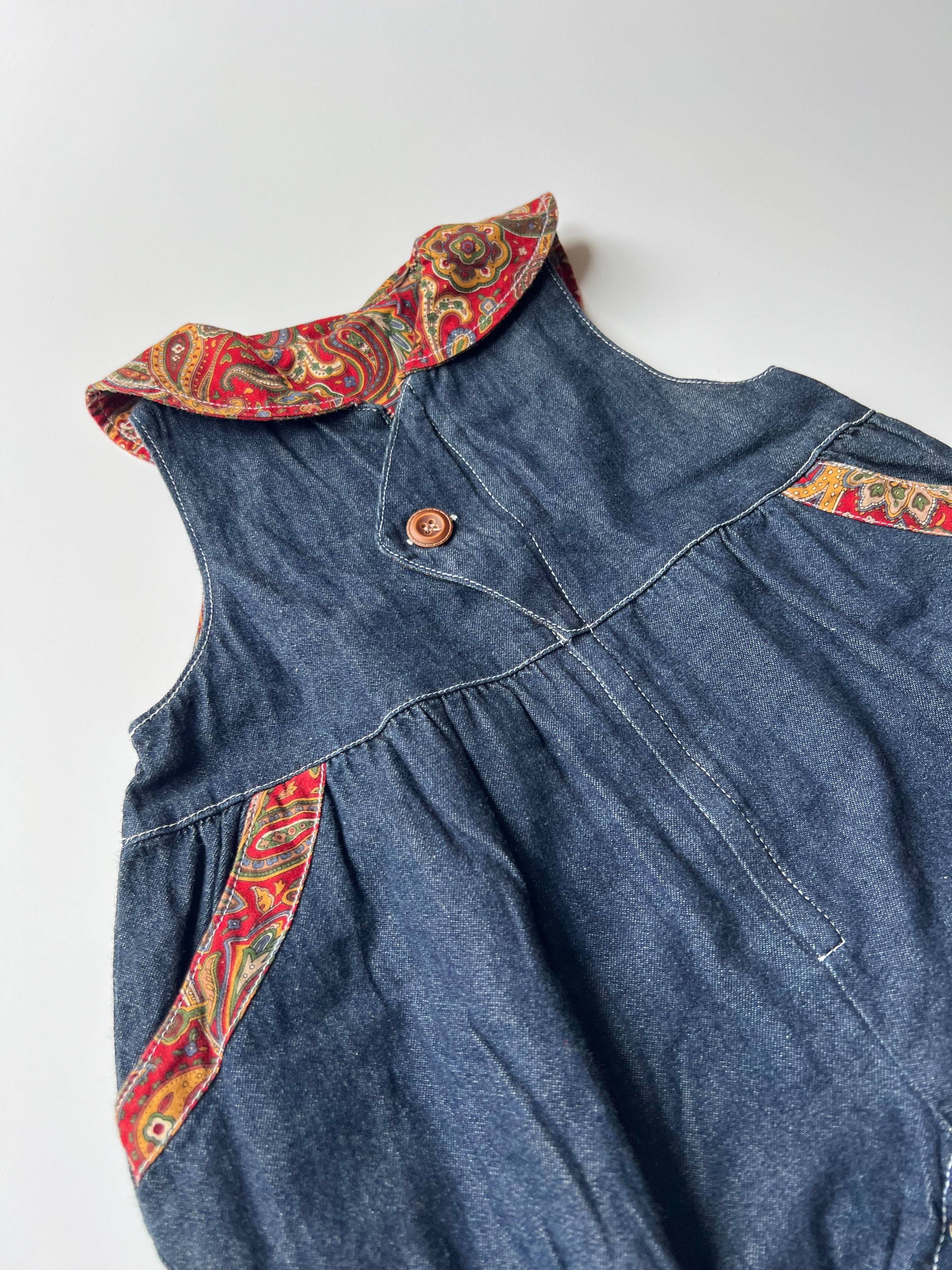 Vintage Denim Romper with Paisley Detail 18-24 Months