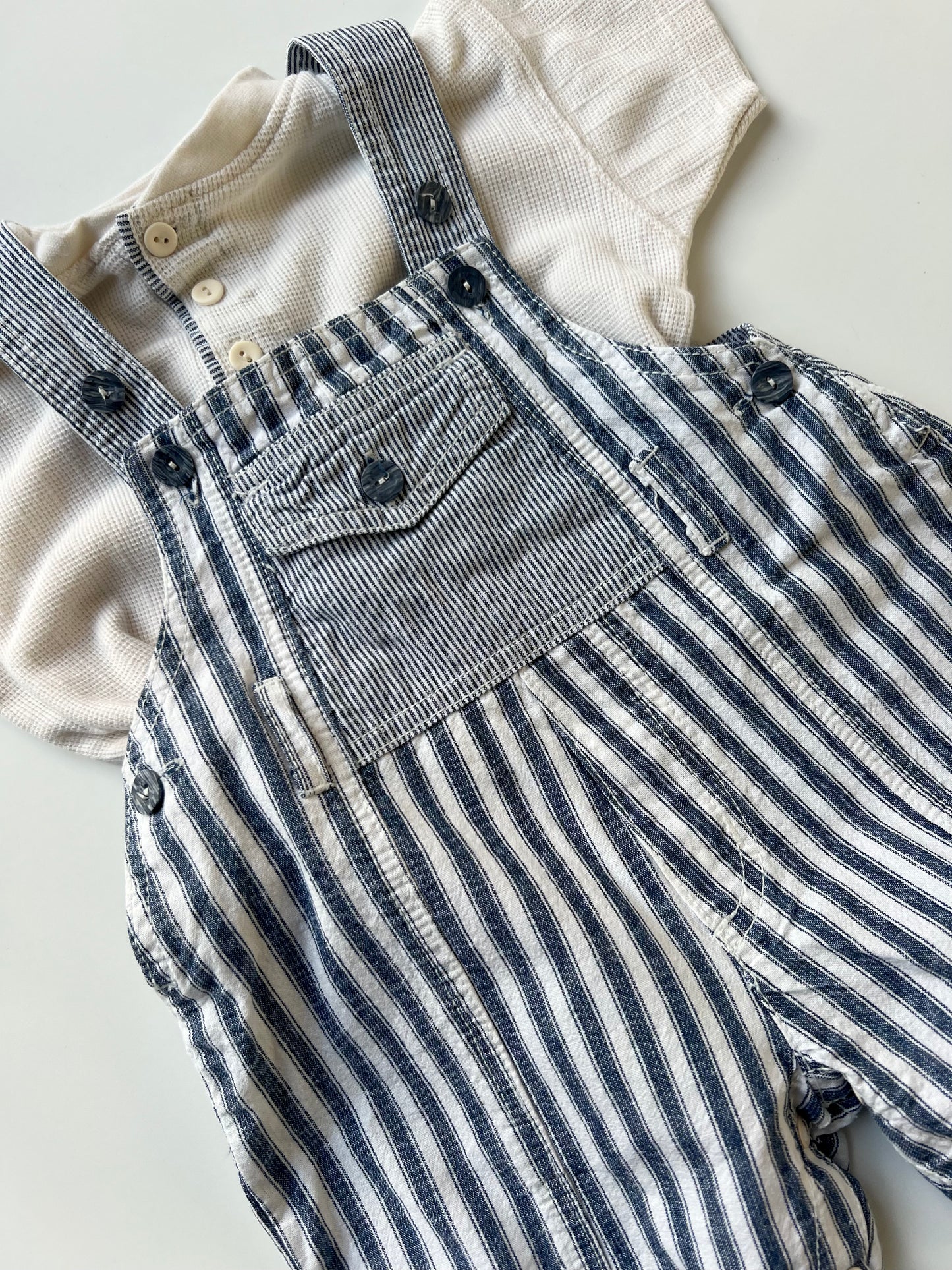 Vintage Adams Striped Shorteralls & Matching Tshirt 6-9 Months