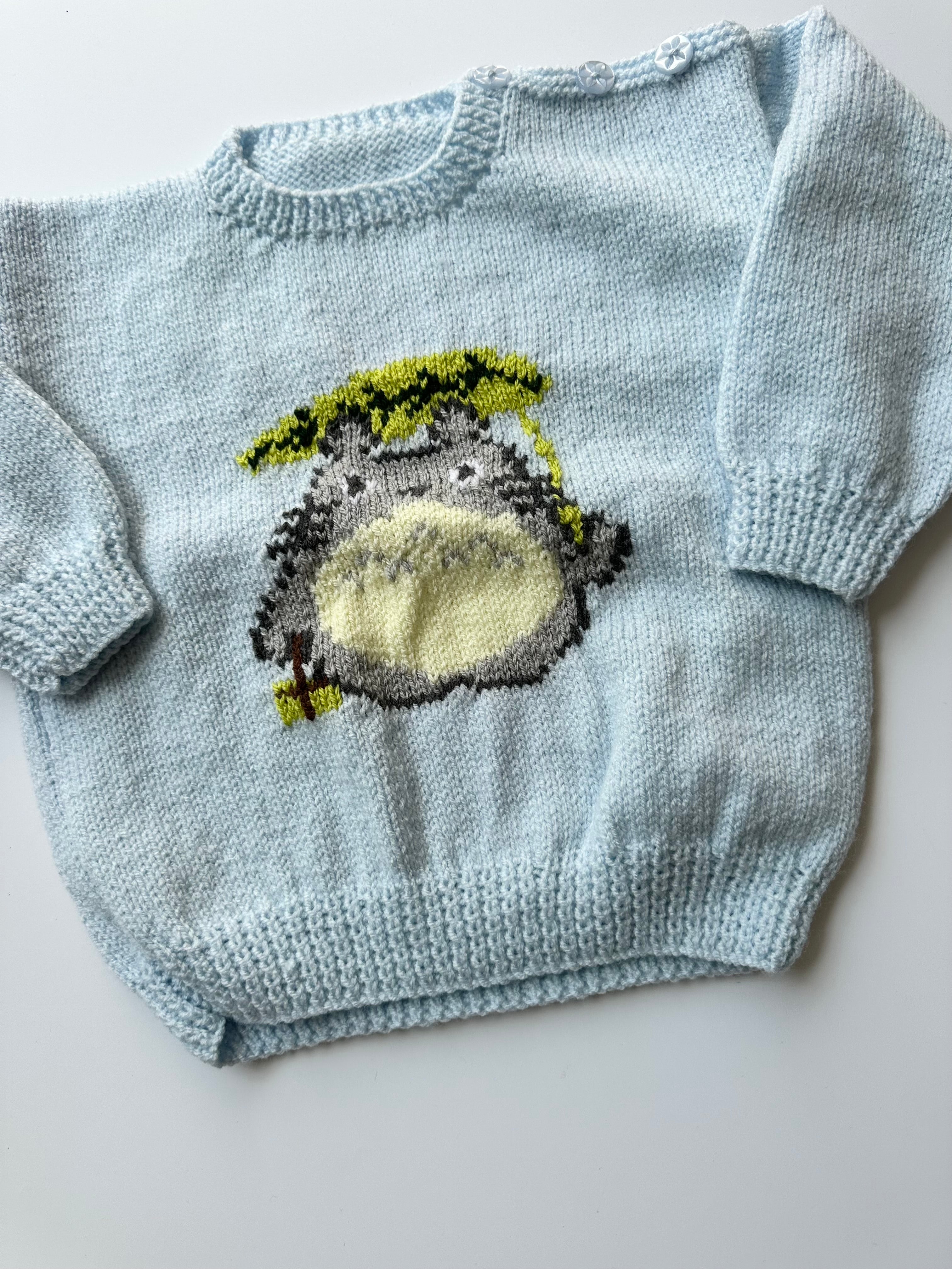 Hand Knitted Totoro Jumper Light Blue 3-4 Years