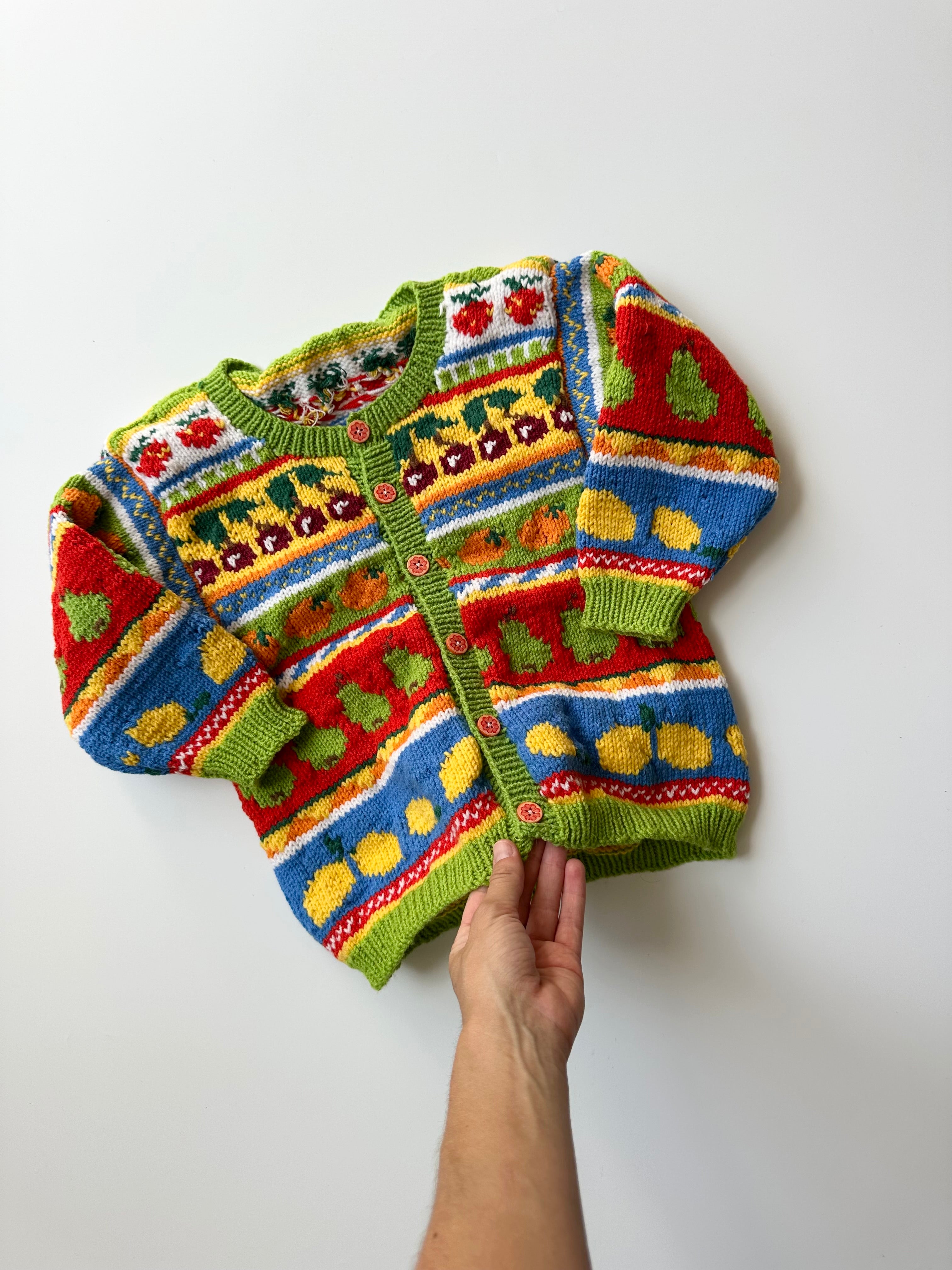 Hand Knitted Fruit Cardigan 🍊🍓🍎🍒🍍🍋 4-5 Years
