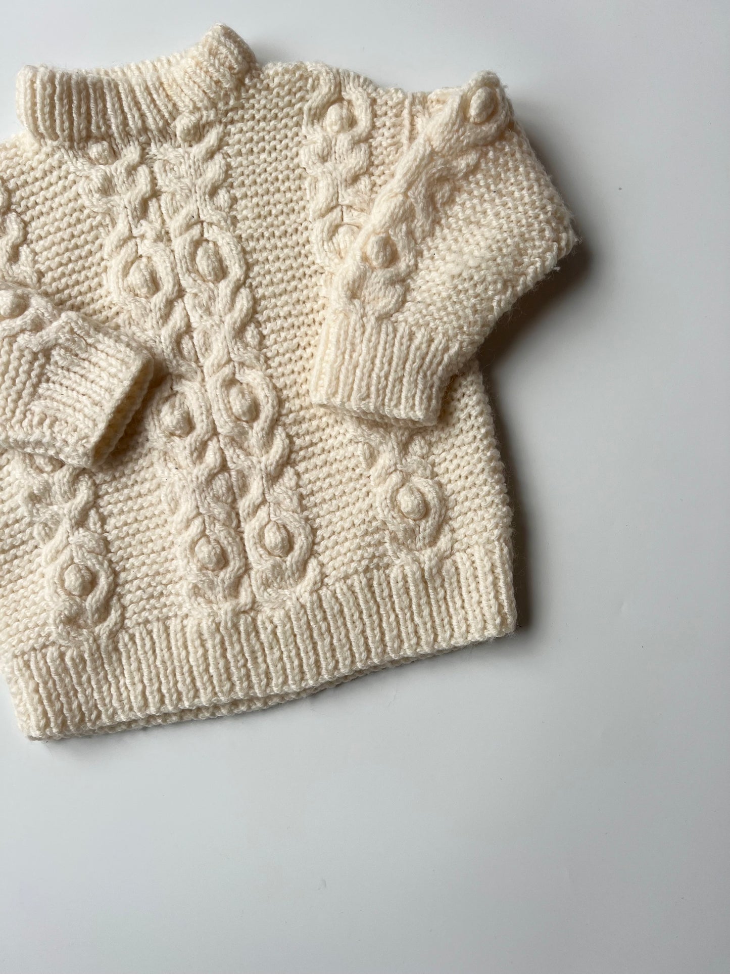 Hand Knitted Cream Aran Style Jumper 1 Year