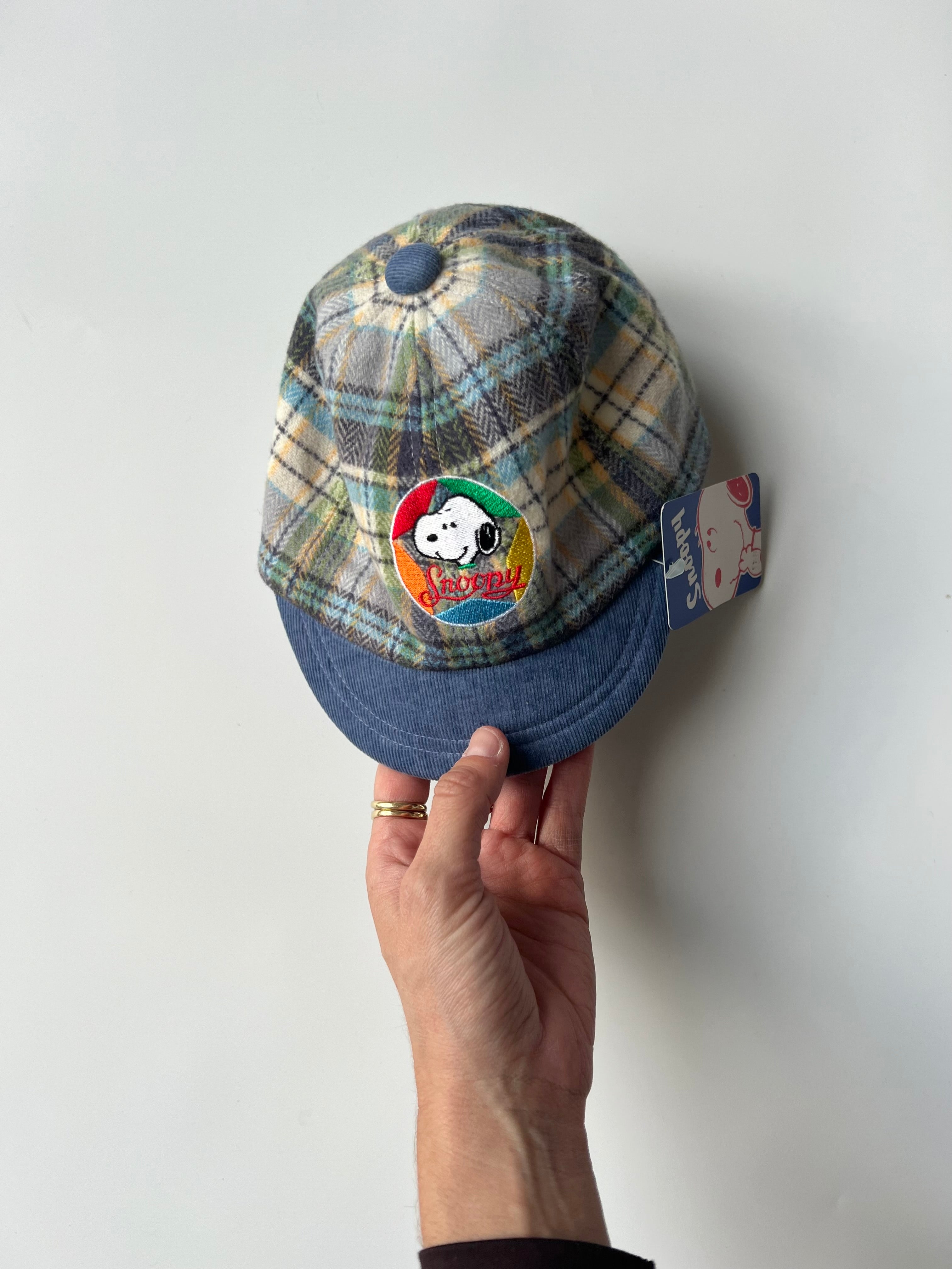 Snoopy Cap in Blue Plaid 1-2 Years