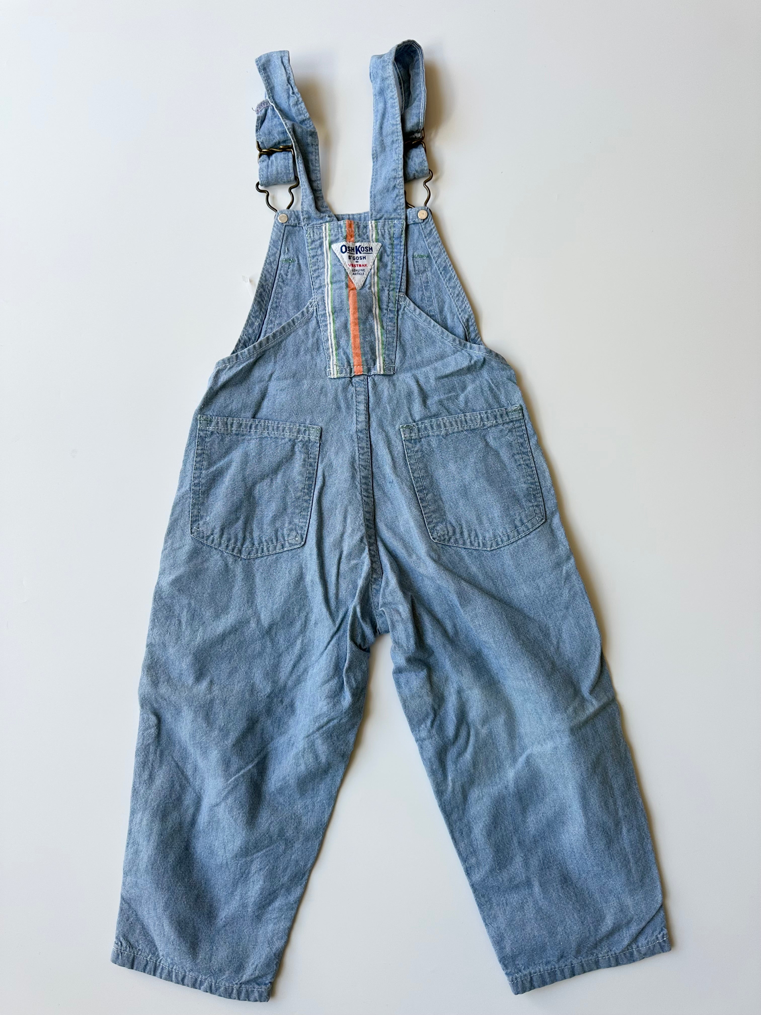 Vintage OshKosh Light-wash Dungarees w/ Stripes 2-3 Years