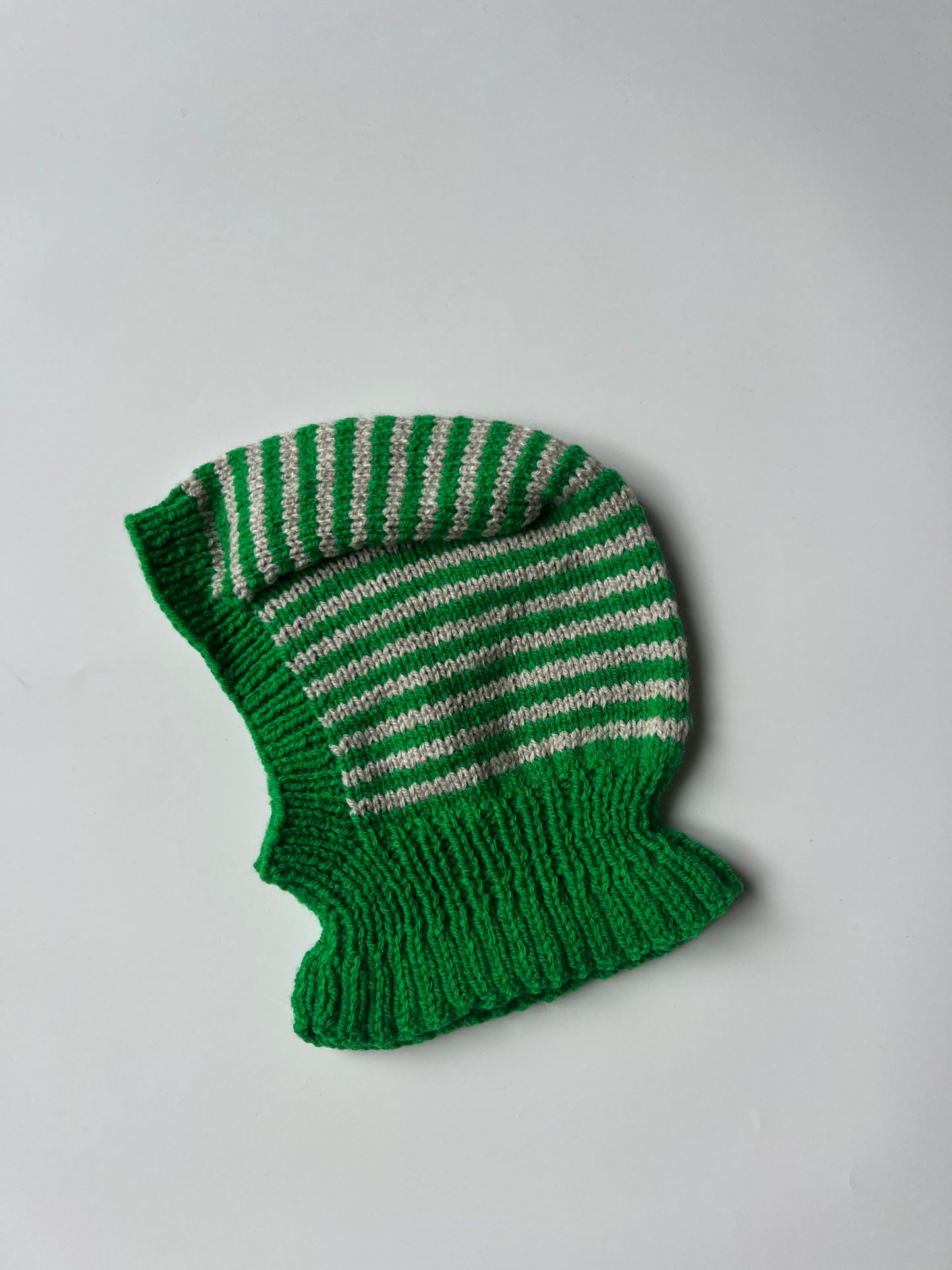 Green & Cream Striped Kids Balaclava 3-4 Years