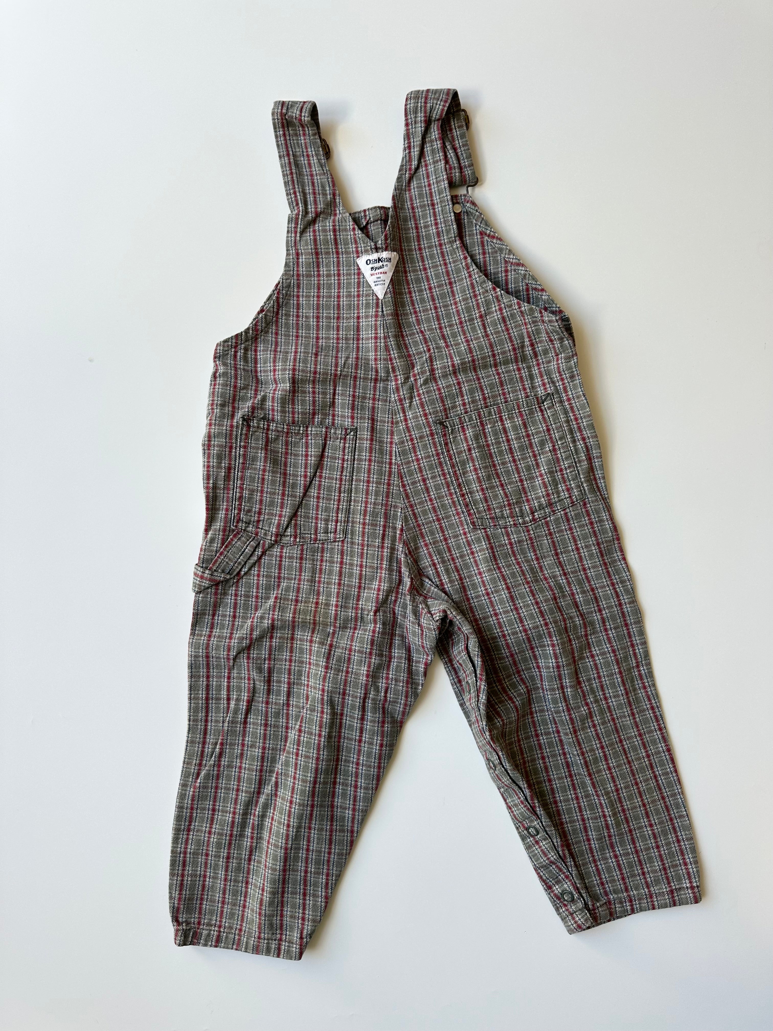 Vintage OshKosh Grey Check Dungarees 2-3 Years