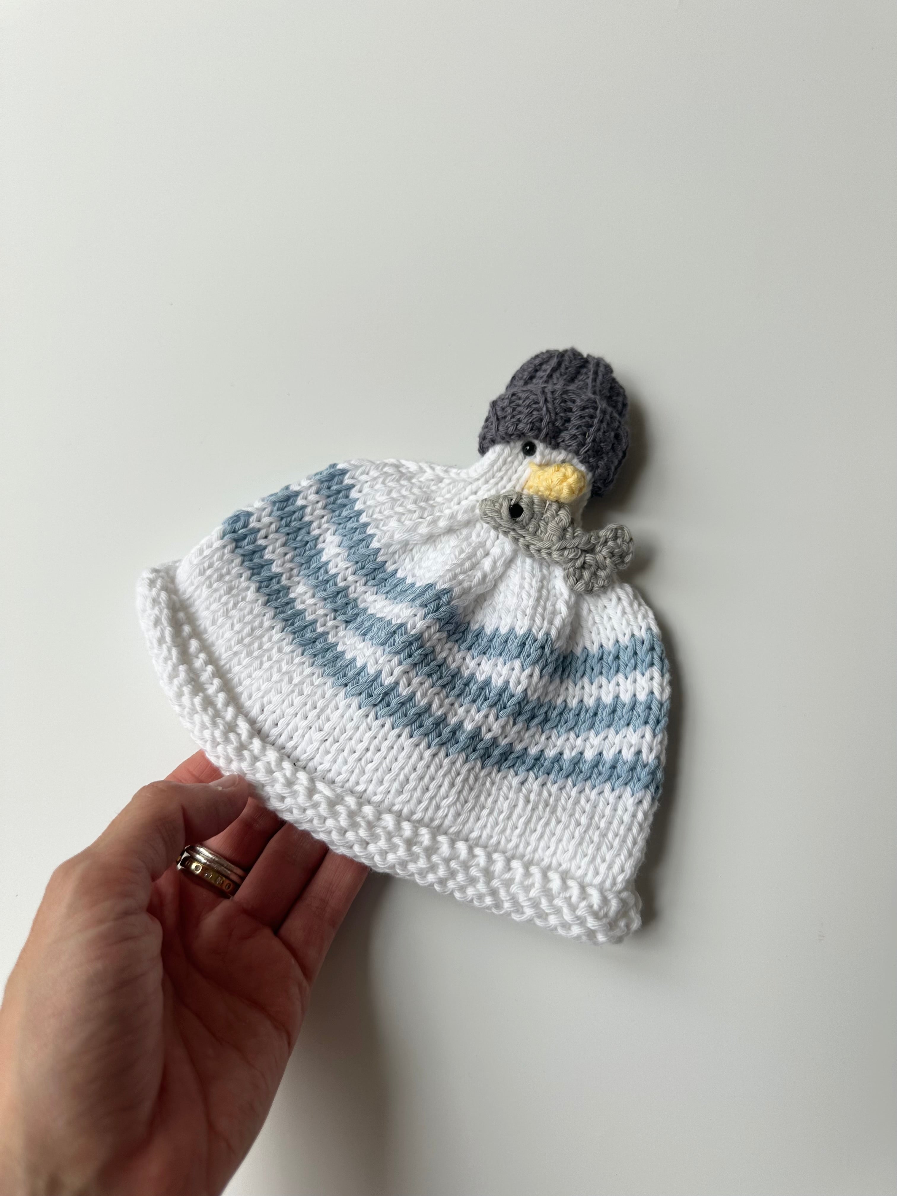 Hand Knitted Bird with Fish Hat 🐥🐟 0-6 Months
