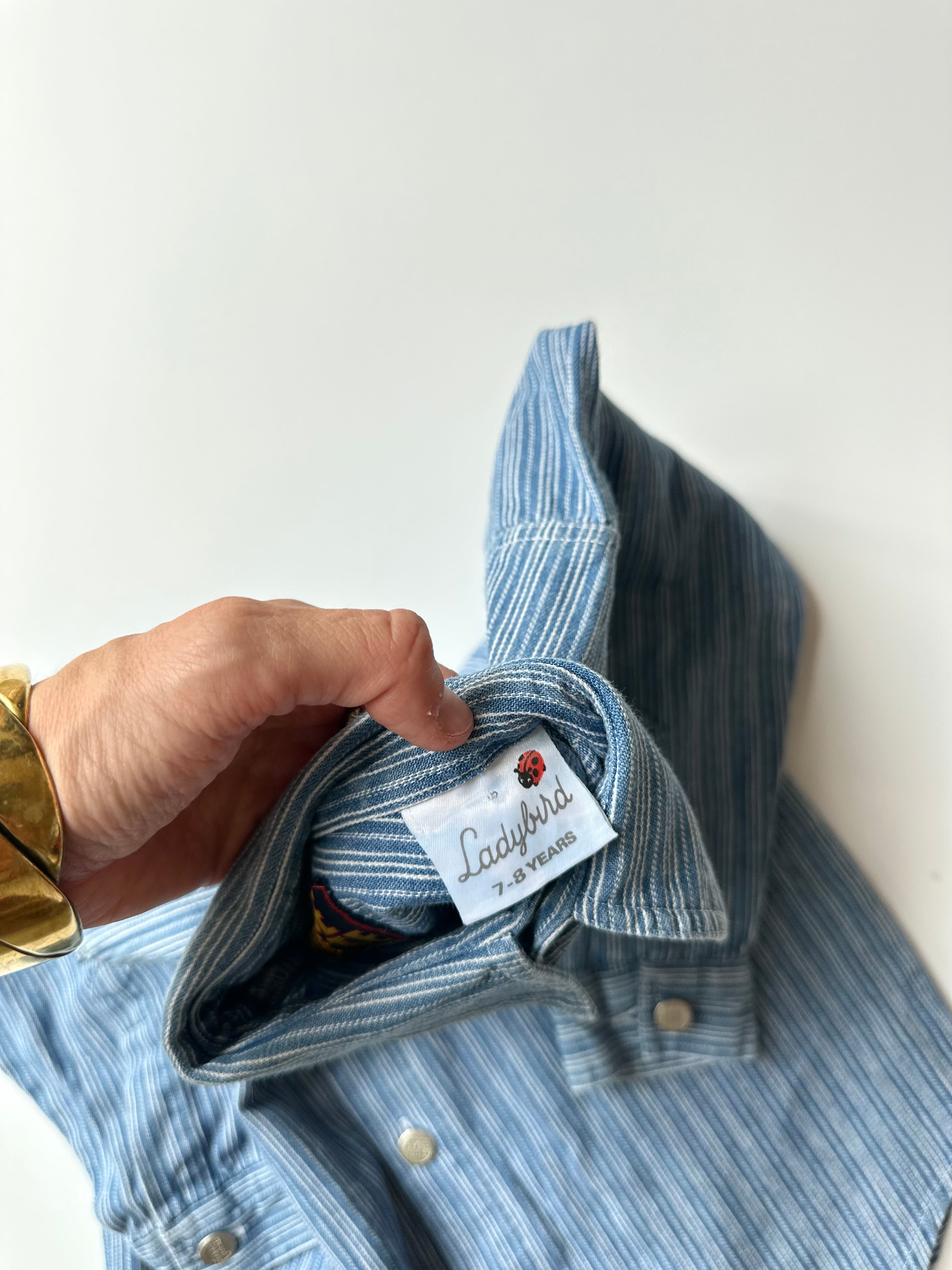 Vintage Ladybird Blue Stripe Button-down Shirt 🐞 7-8 Years