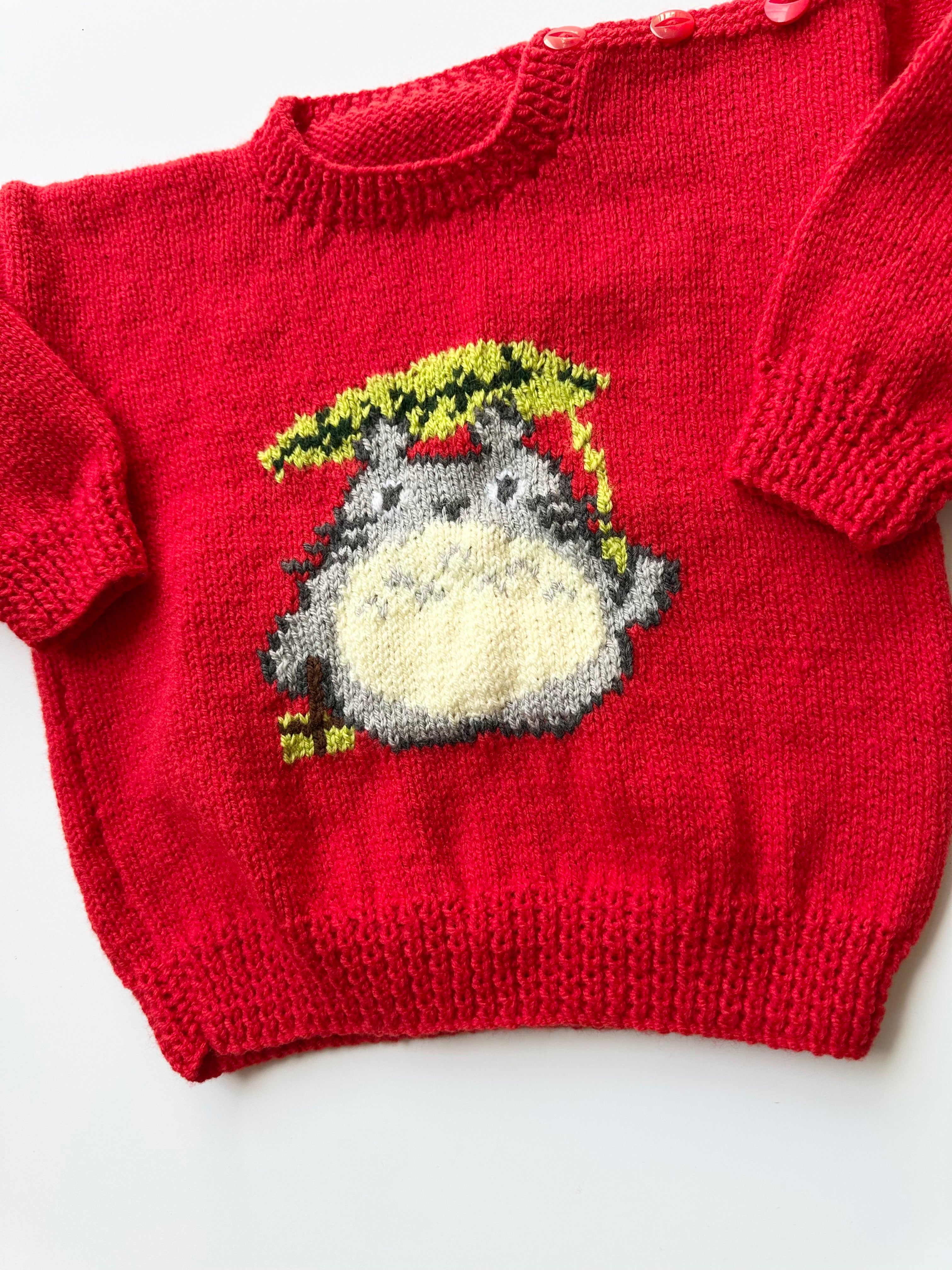 Hand Knitted Totoro Jumper Red 4-5 Years