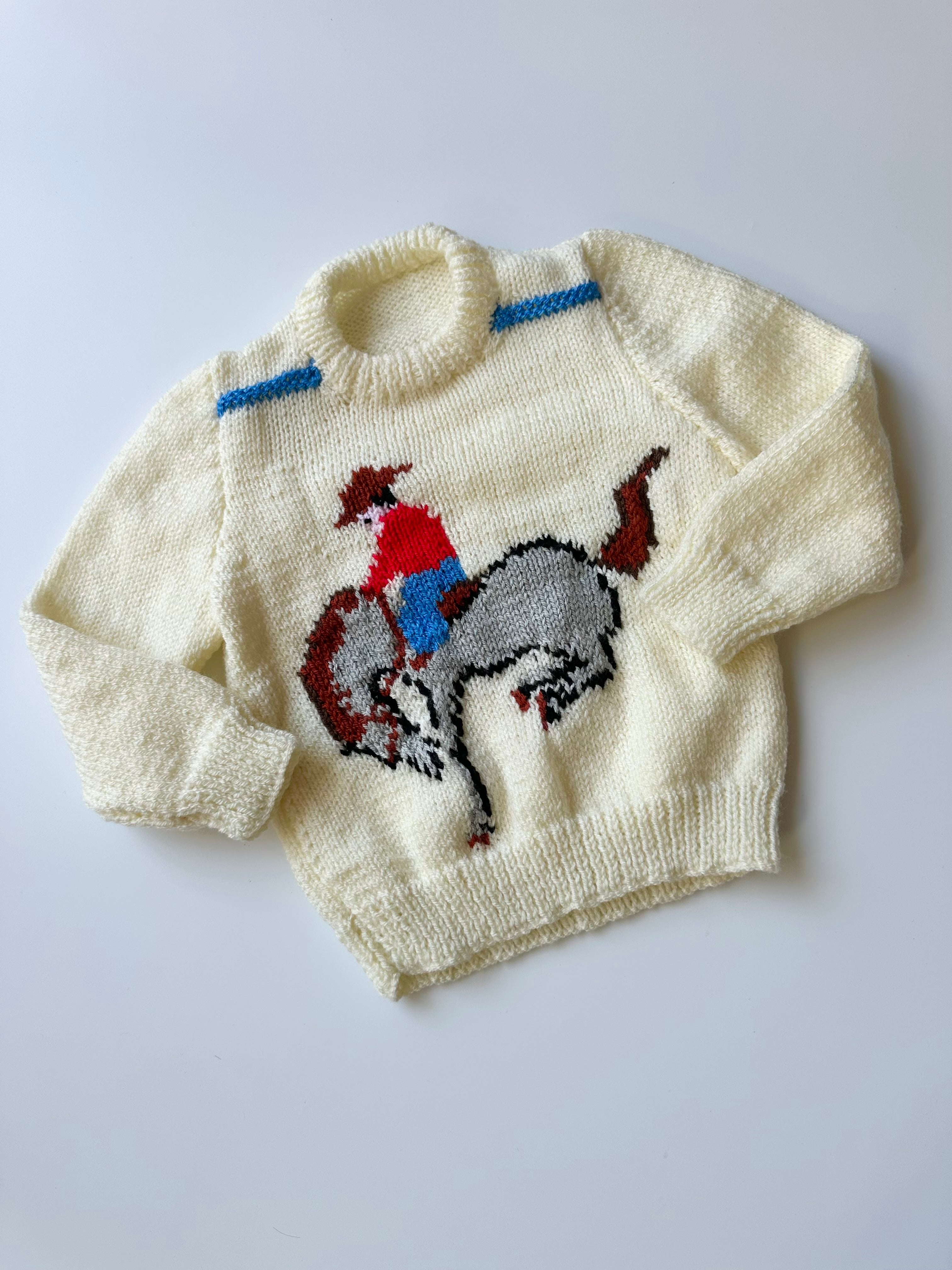 Hand Knitted Cream Cowboy/Girl Jumper 3-4 Years
