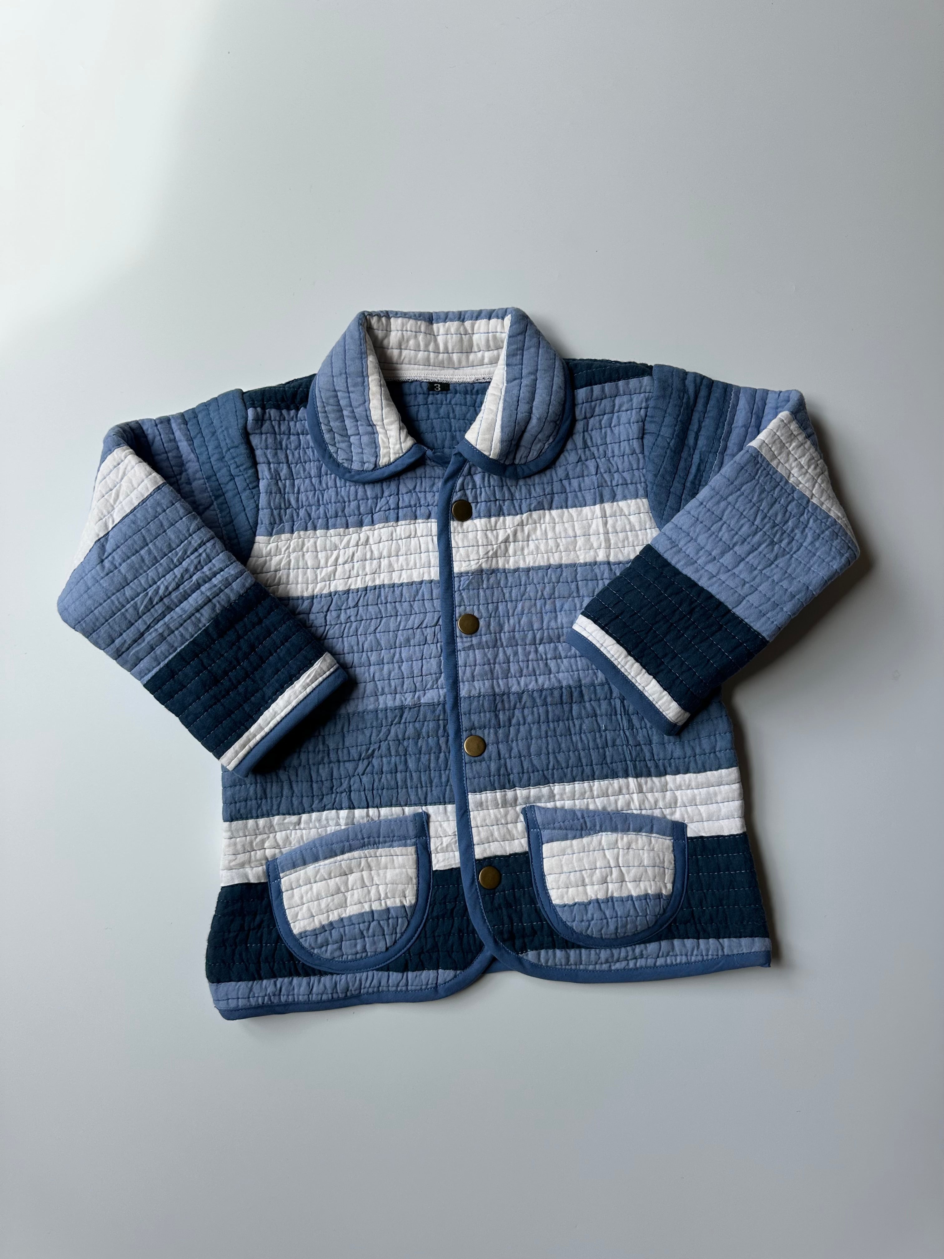 Upcycled Blue & White Quilt Jacket 3-4 Years