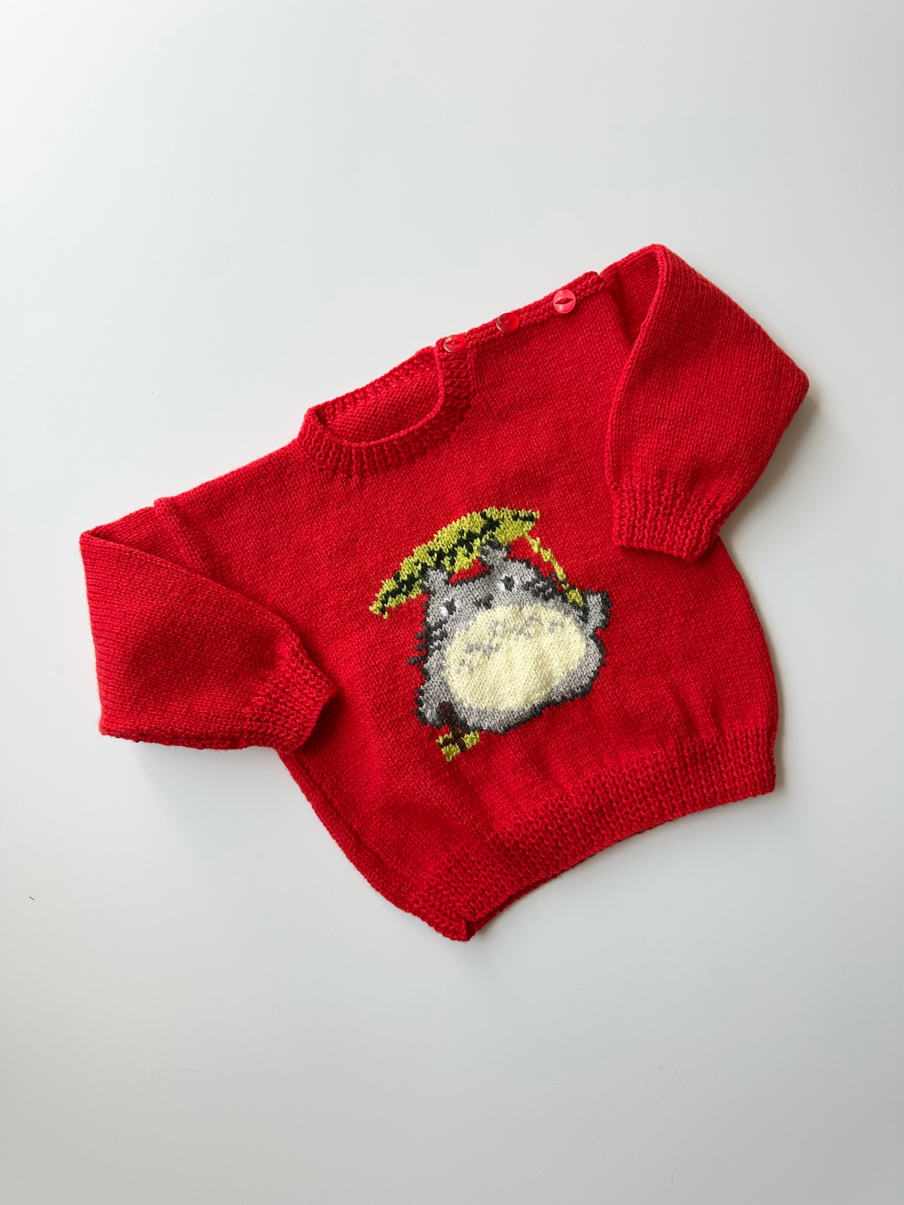 Hand Knitted Totoro Jumper Red 4-5 Years