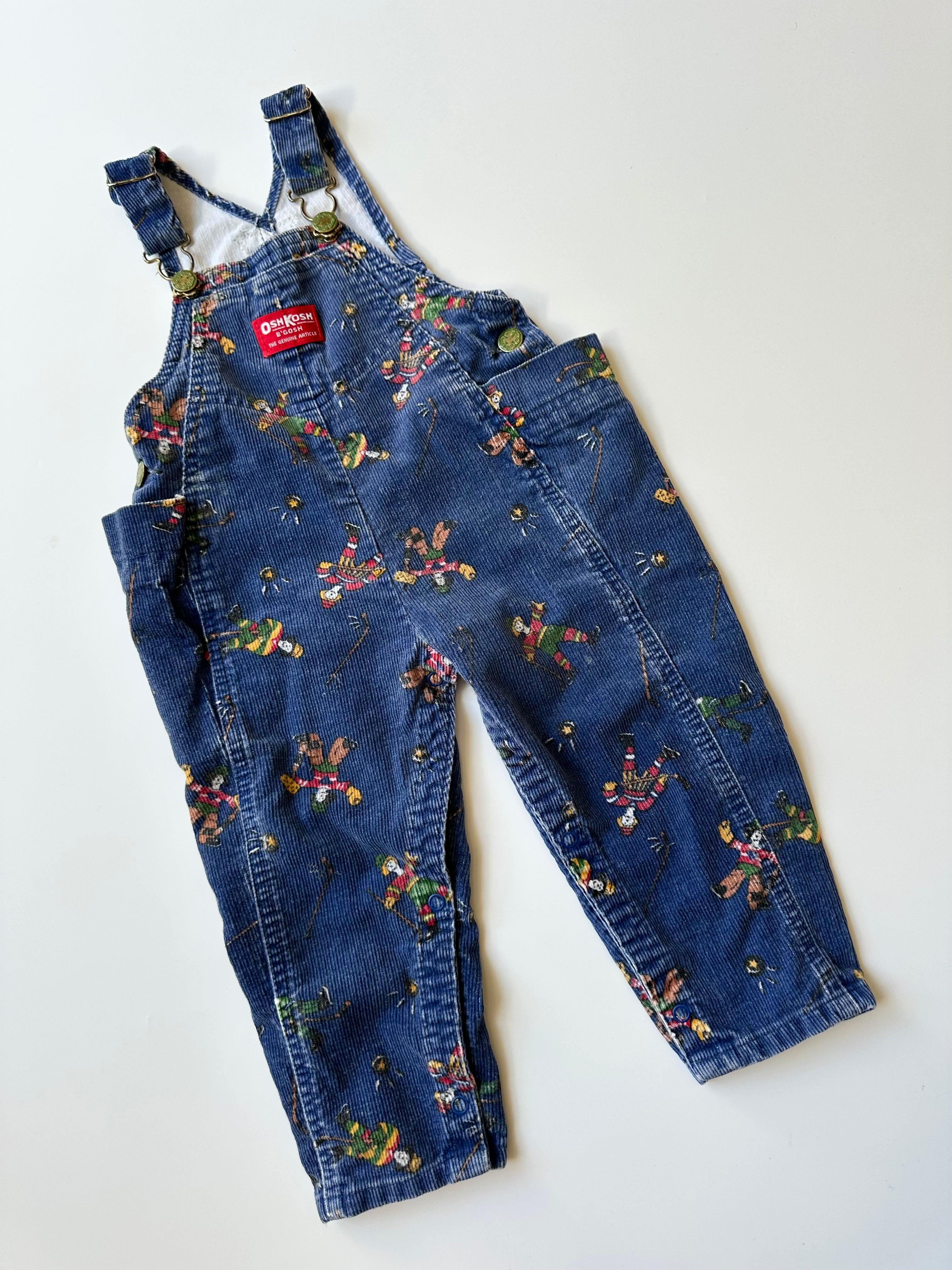 Vintage OshKosh Hockey Player Print Corduroy Dungarees 18-24 Months