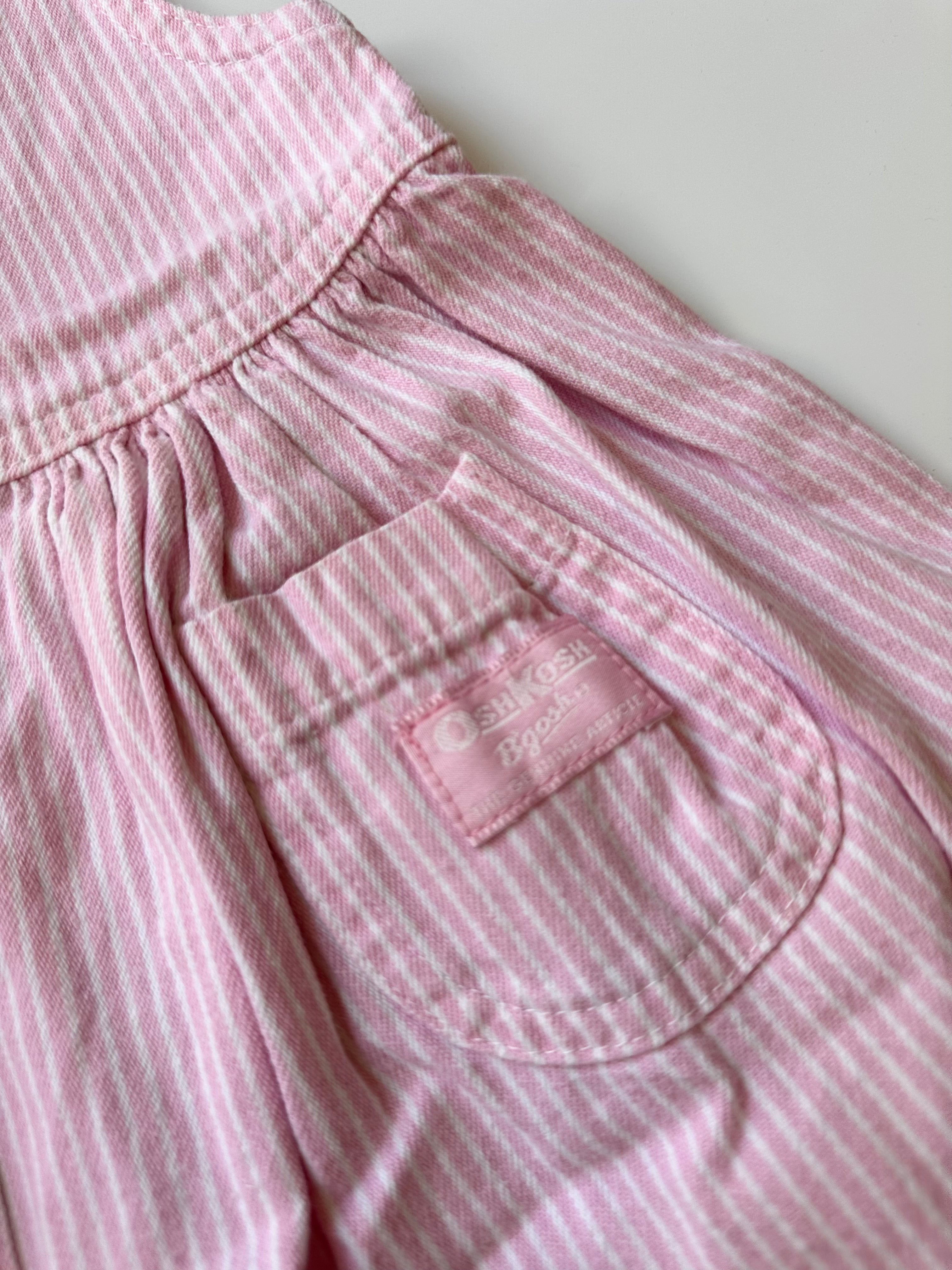 Vintage OshKosh Pink Stripe Dungaree Dress 3-4 Years