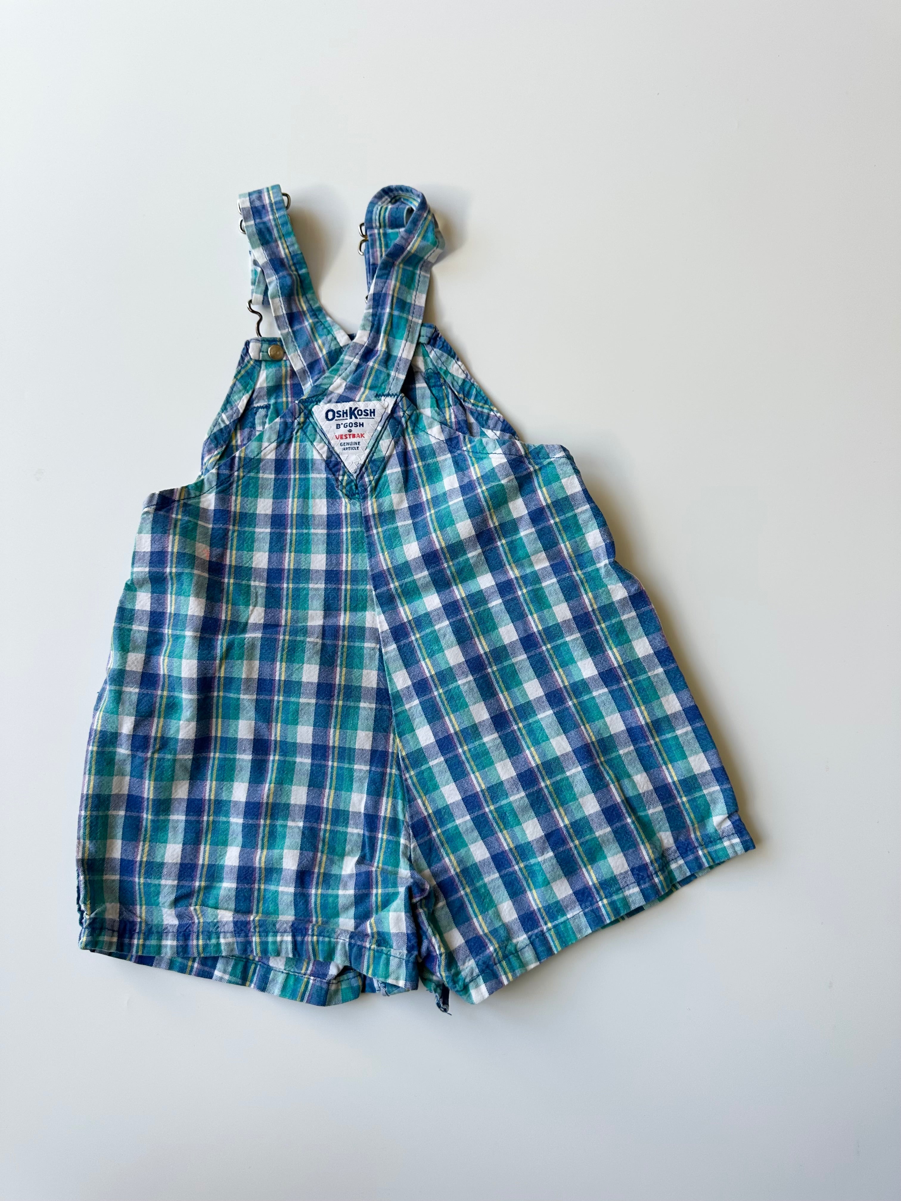 Vintage OshKosh Multicolour Check Dungaree Shorts 18-24 Months