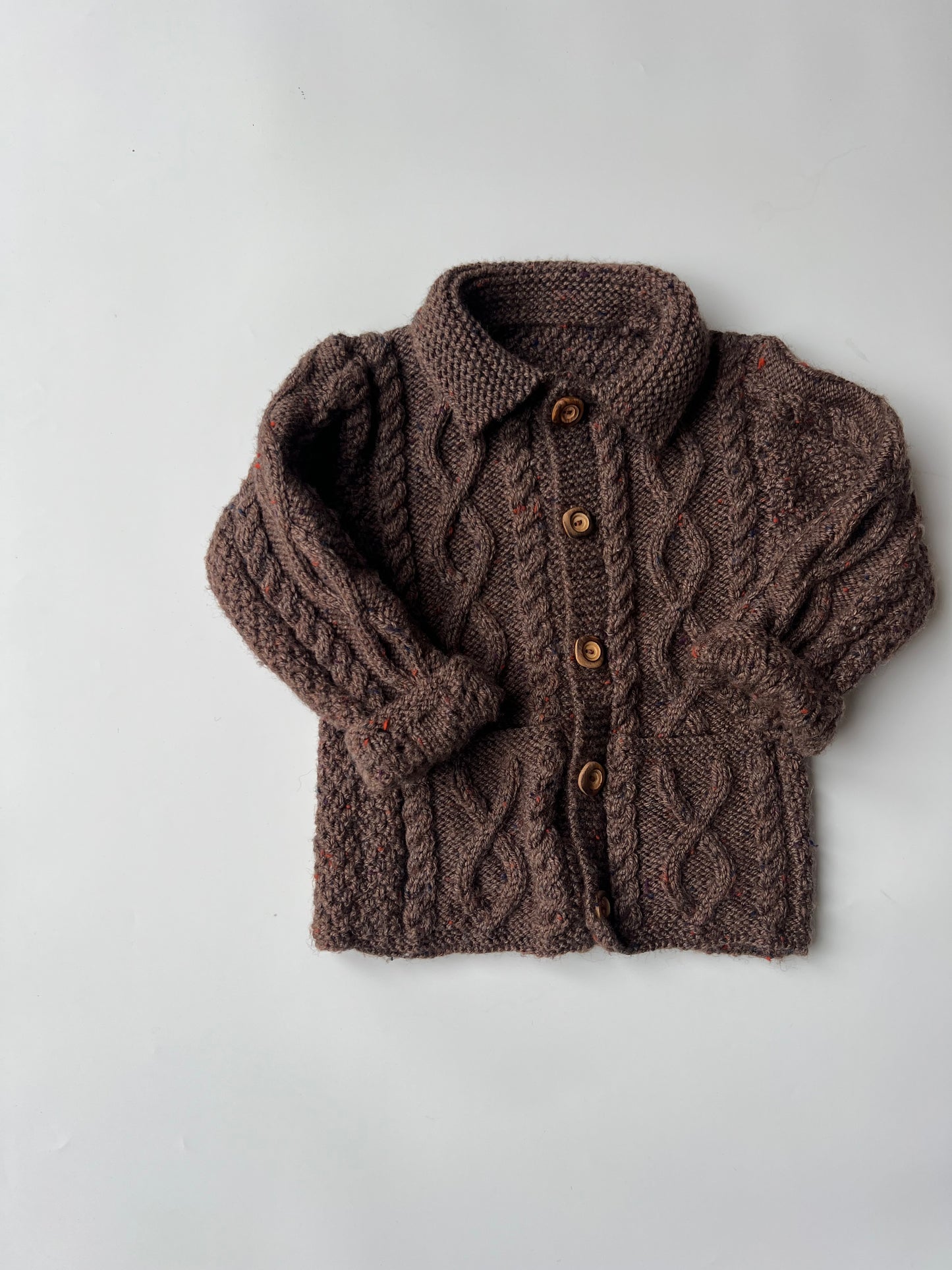 Hand Knitted Brown Aran Cardigan 3-4 Years
