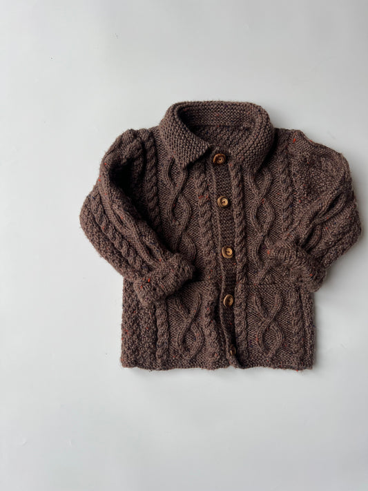 Hand Knitted Brown Aran Cardigan 3-4 Years