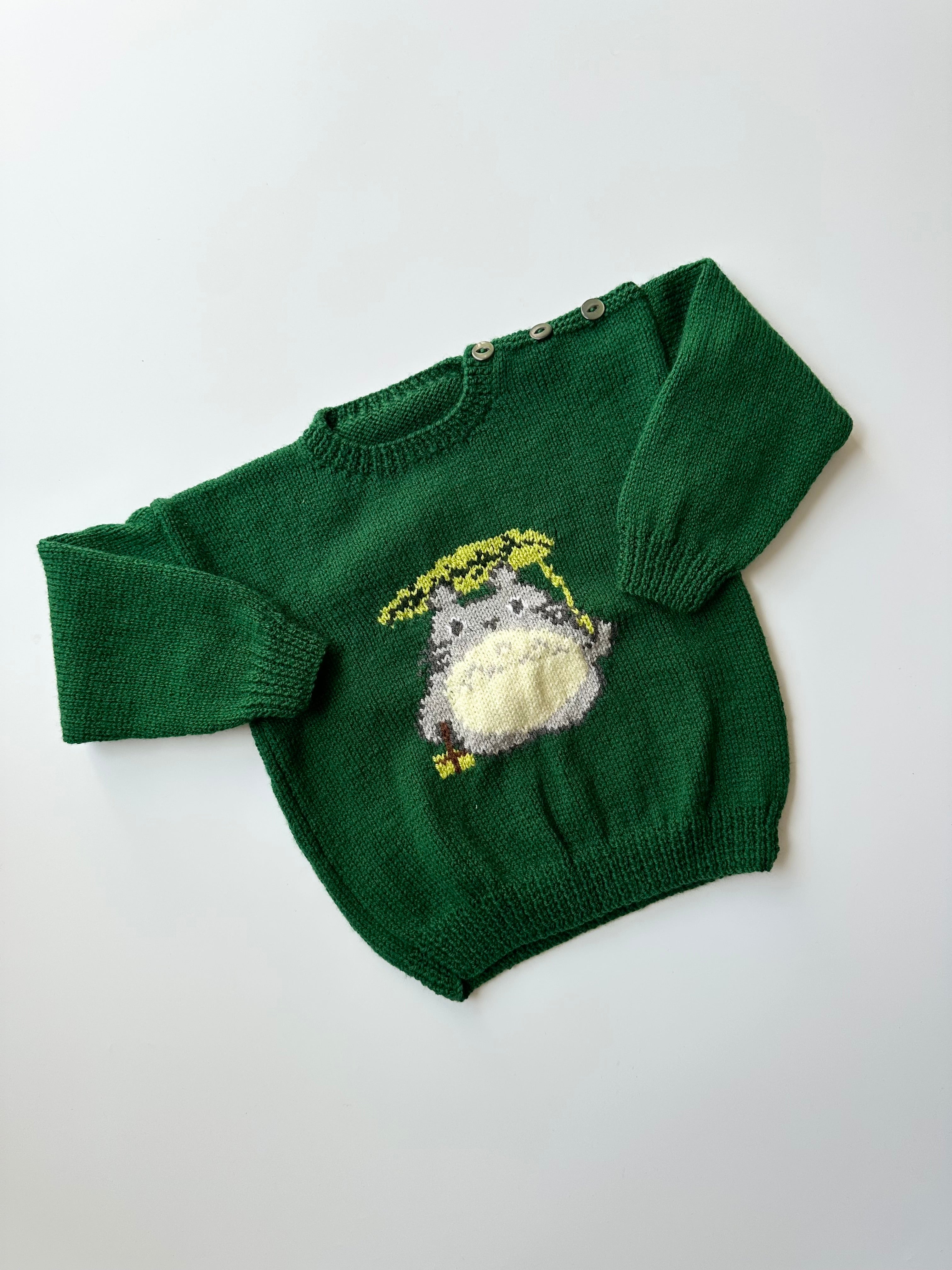 Hand Knitted Totoro Jumper Green 2-3 Years