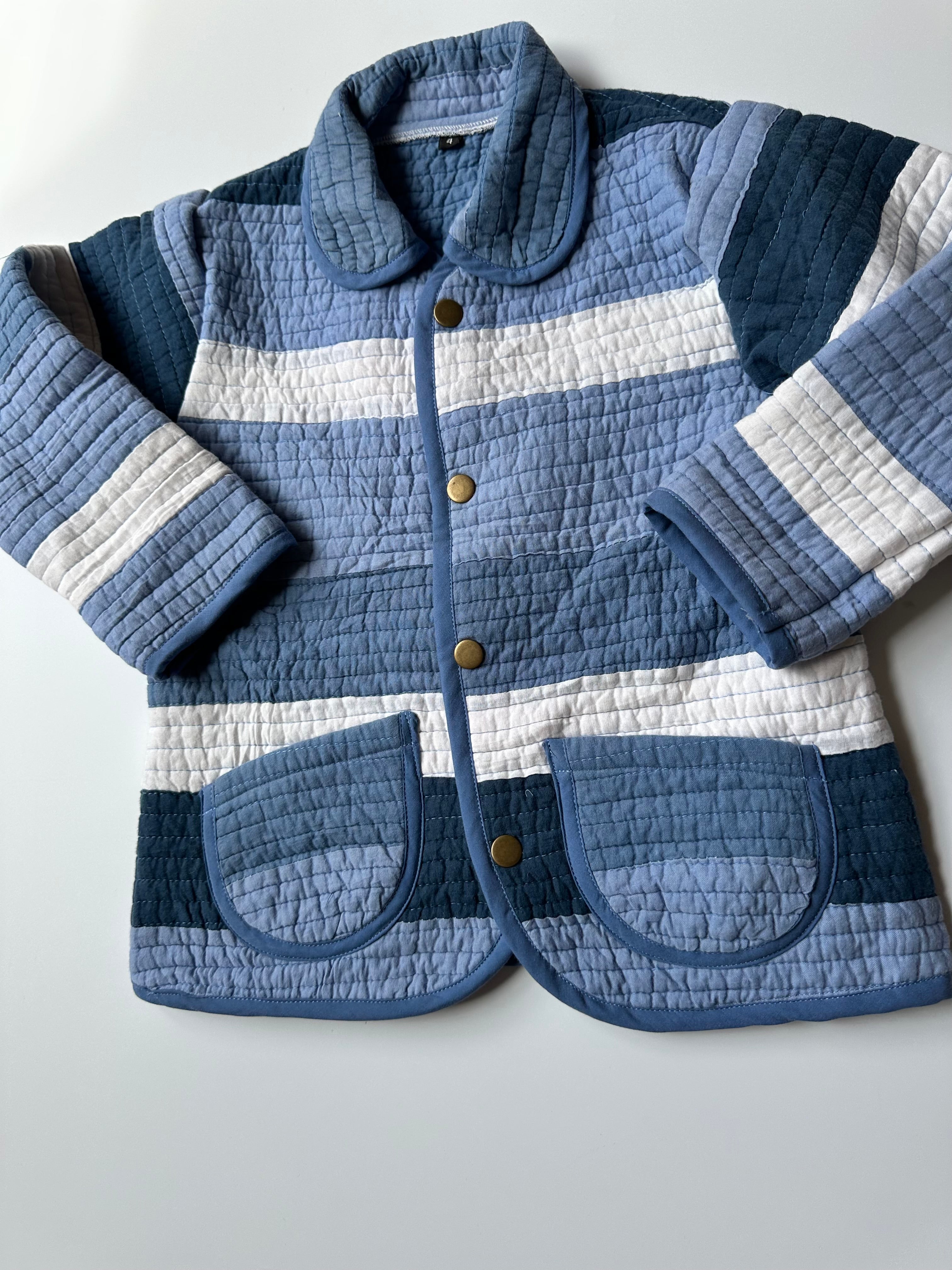 Upcycled Blue & White Quilt Jacket 4-5 Years