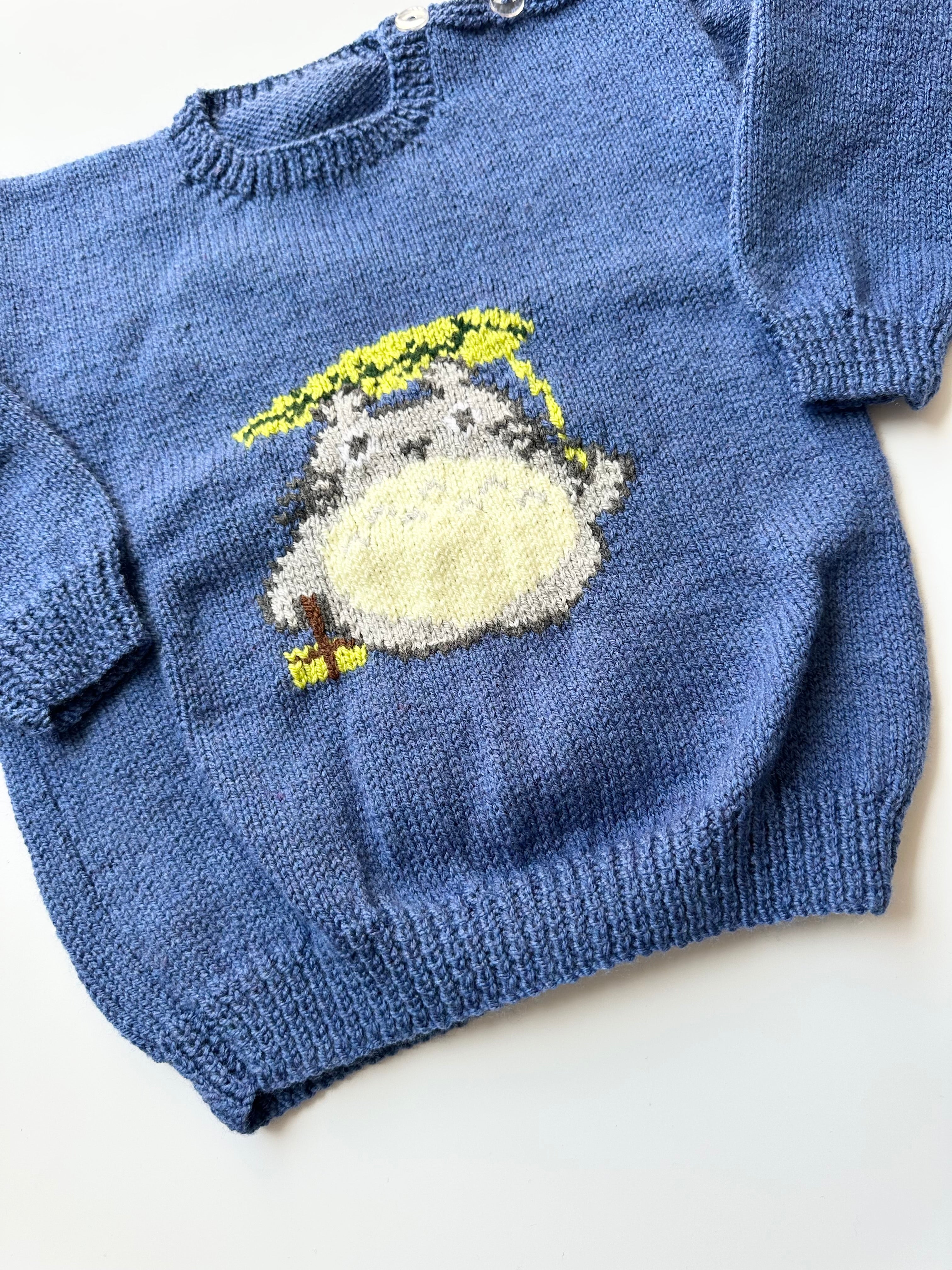 Hand Knitted Totoro Jumper Blue 5-7 Years