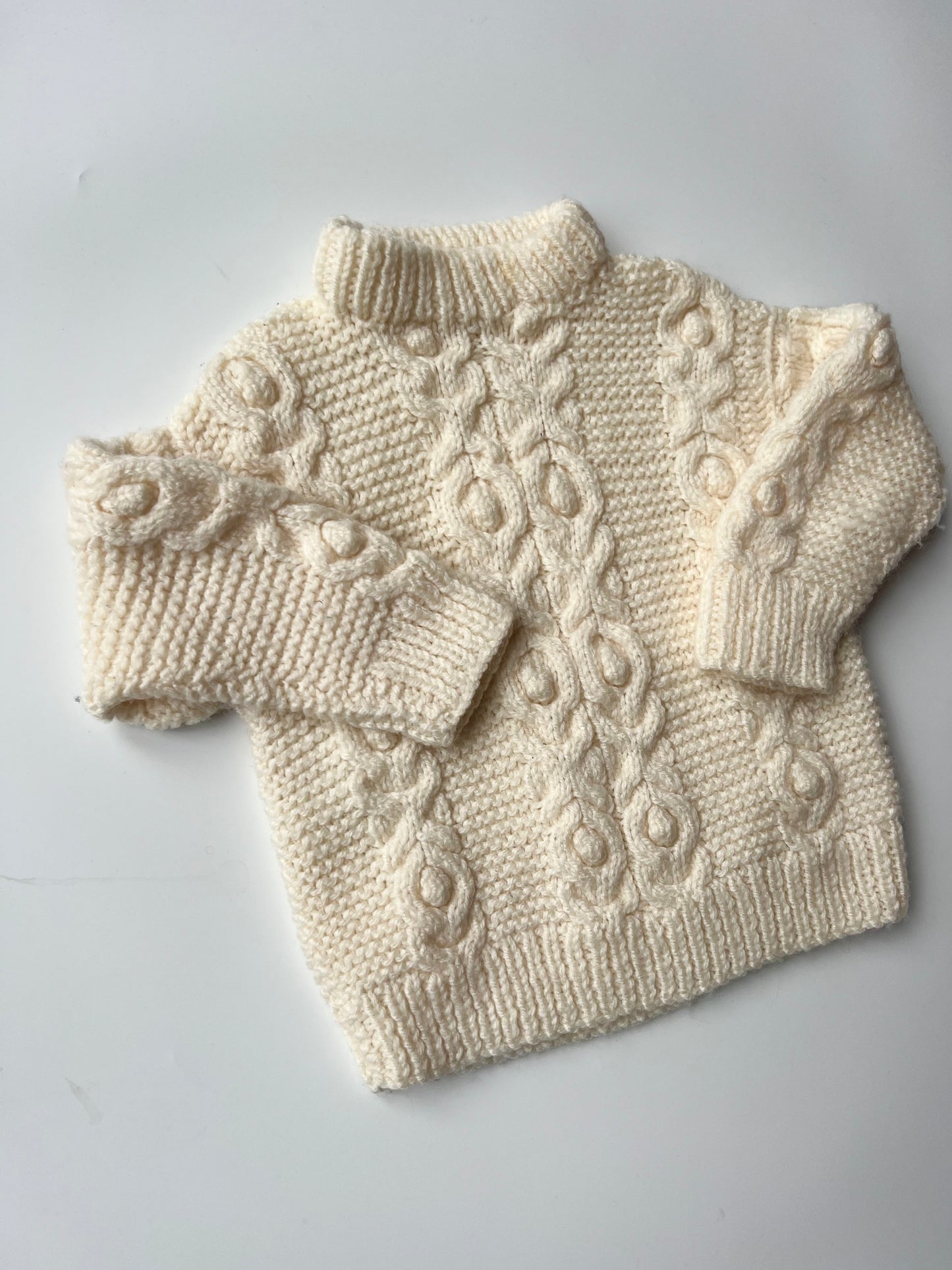 Hand Knitted Cream Aran Style Jumper 1 Year