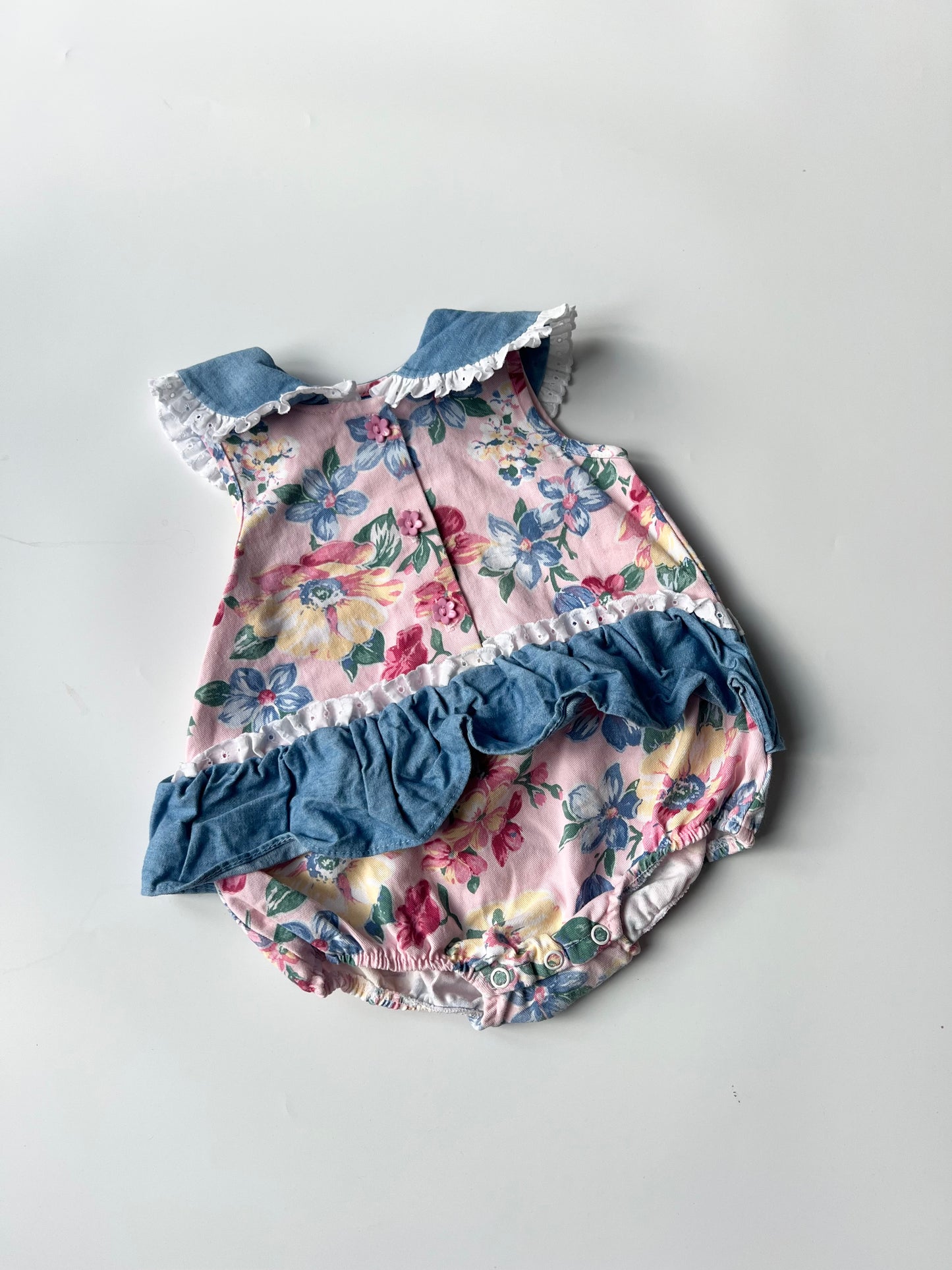 Vintage Floral Romper with Broderie Anglaise Detail 9-12 Months