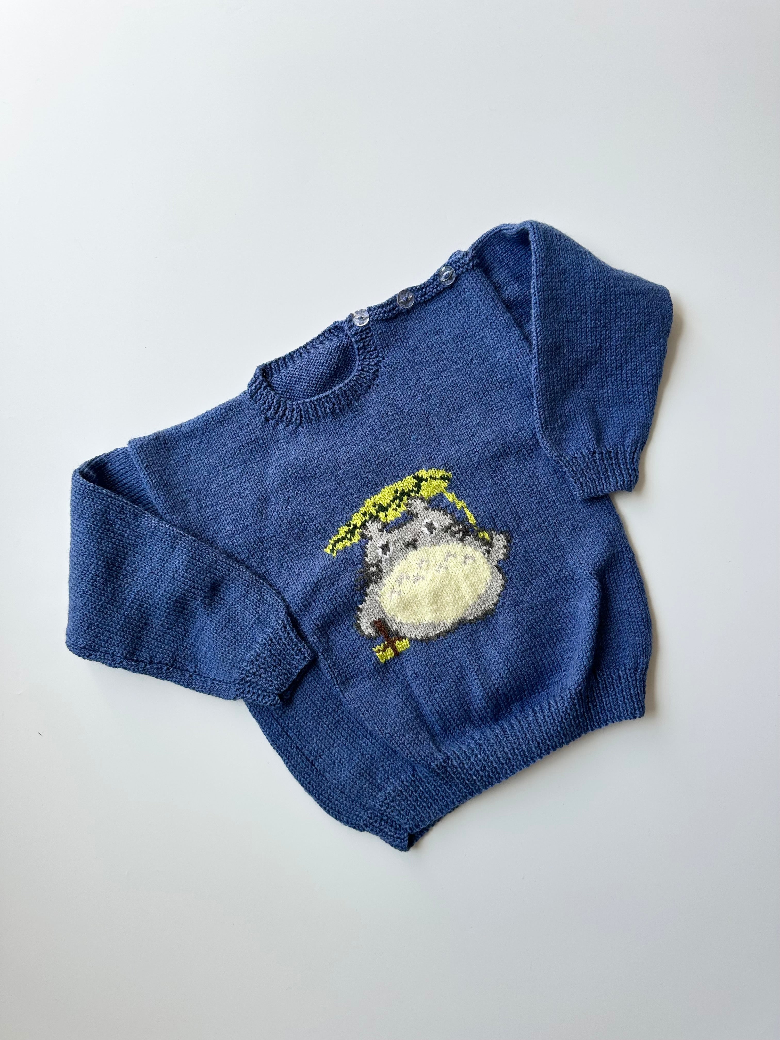 Hand Knitted Totoro Jumper Blue 5-7 Years